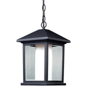 1 Light Outdoor Chain Mount Ceiling Fixture-Clear Beveled Outside; Matte Opal Inside