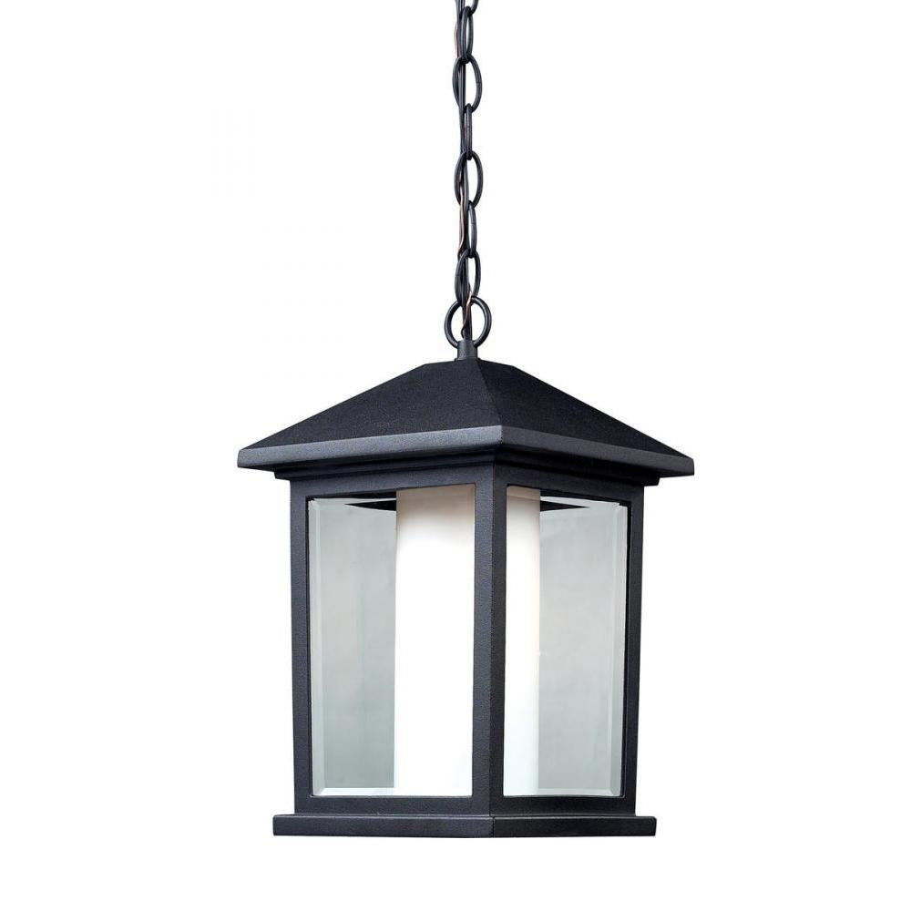 1 Light Outdoor Chain Mount Ceiling Fixture-Clear Beveled Outside; Matte Opal Inside