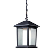 1 Light Outdoor Chain Mount Ceiling Fixture-Clear Beveled Outside; Matte Opal Inside