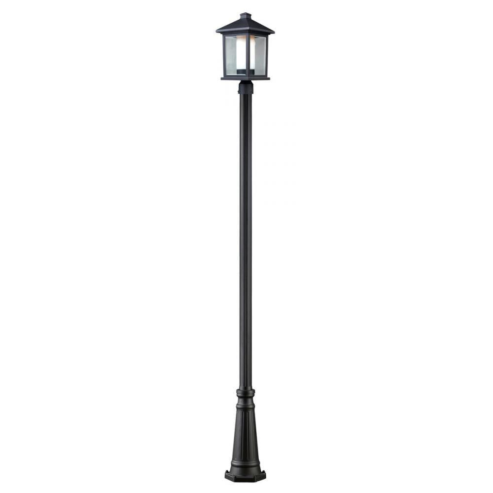 1 Light Outdoor Post Mounted Fixture-Clear Beveled Outside; Matte Opal Inside