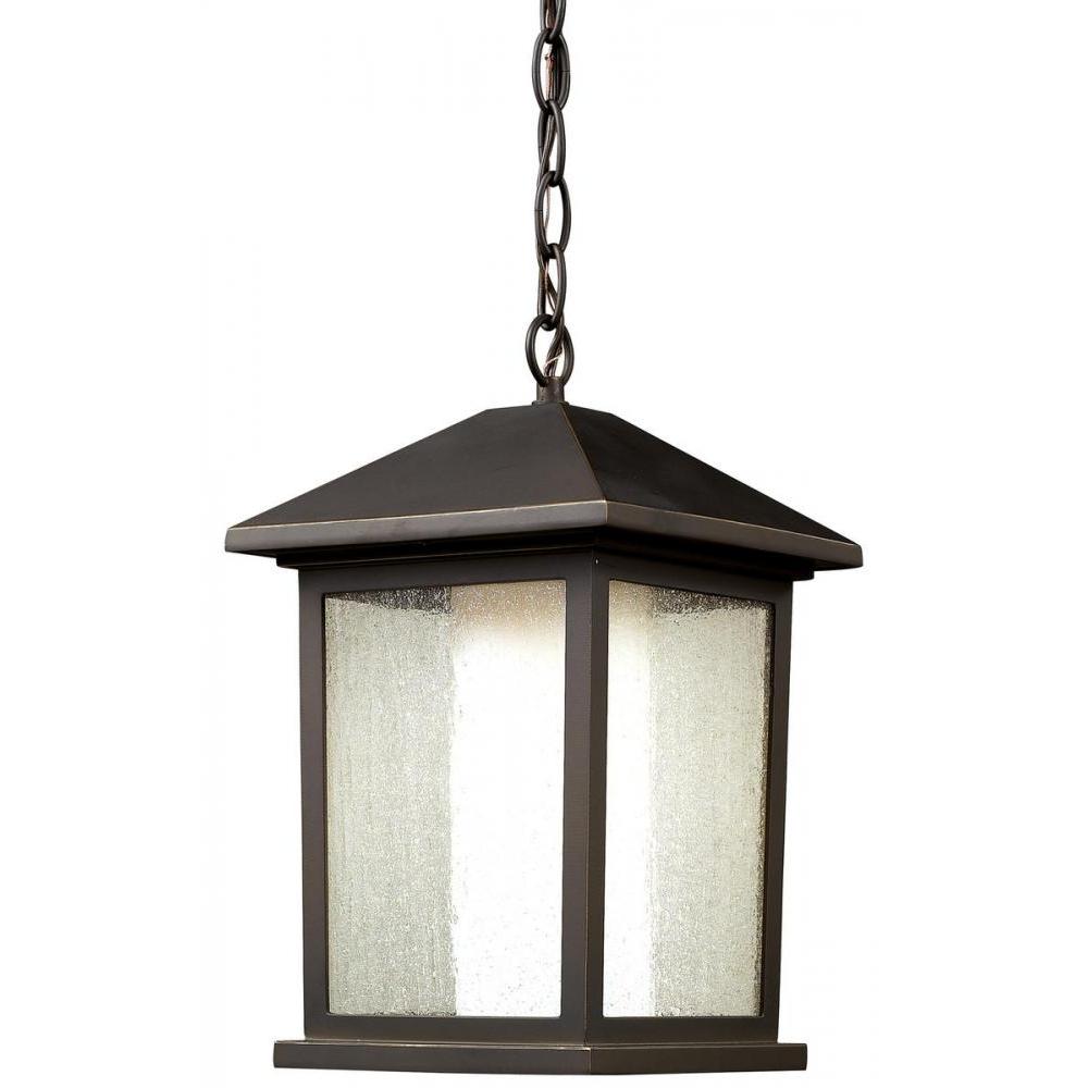 1 Light Outdoor Chain Mount Ceiling Fixture-Clear Seedy Outside; Matte Opal Inside