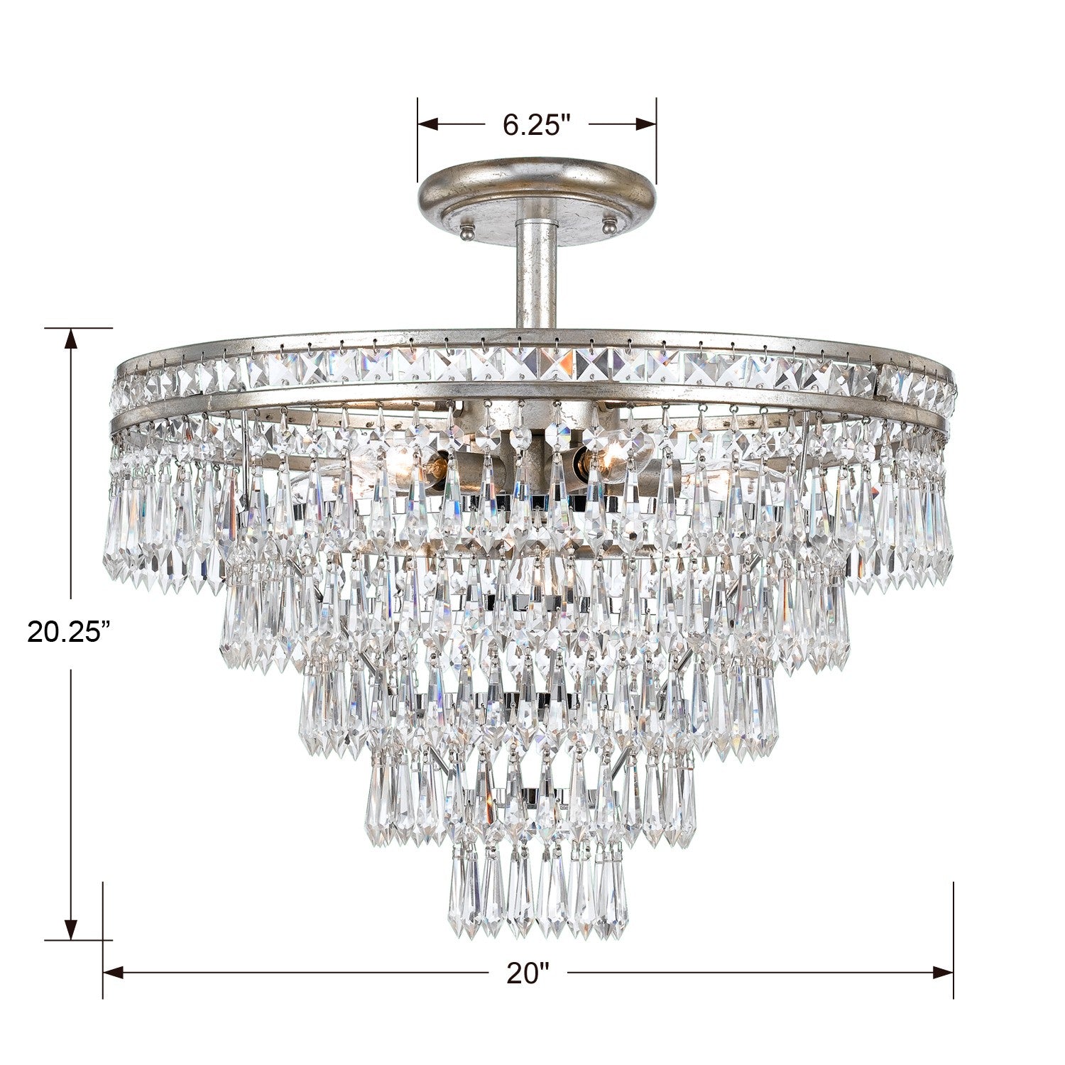 Crystorama Mercer 5264-OS-CL-MWP_CEILING – 20 Inch – 7 Light – Semi Flush Mount Light – Olde Silver – Damp Rated