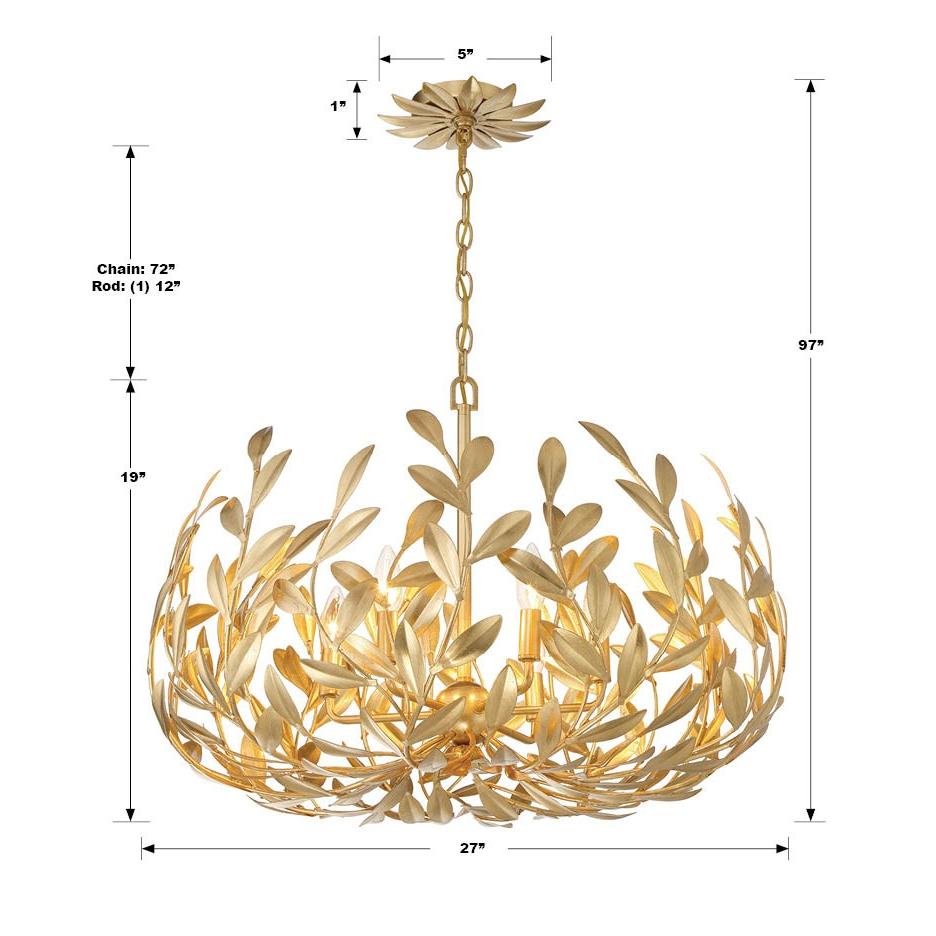 Crystorama Broche 533-GA – 27 Inch – 6 Light – Chandelier – Antique Gold – Damp Rated