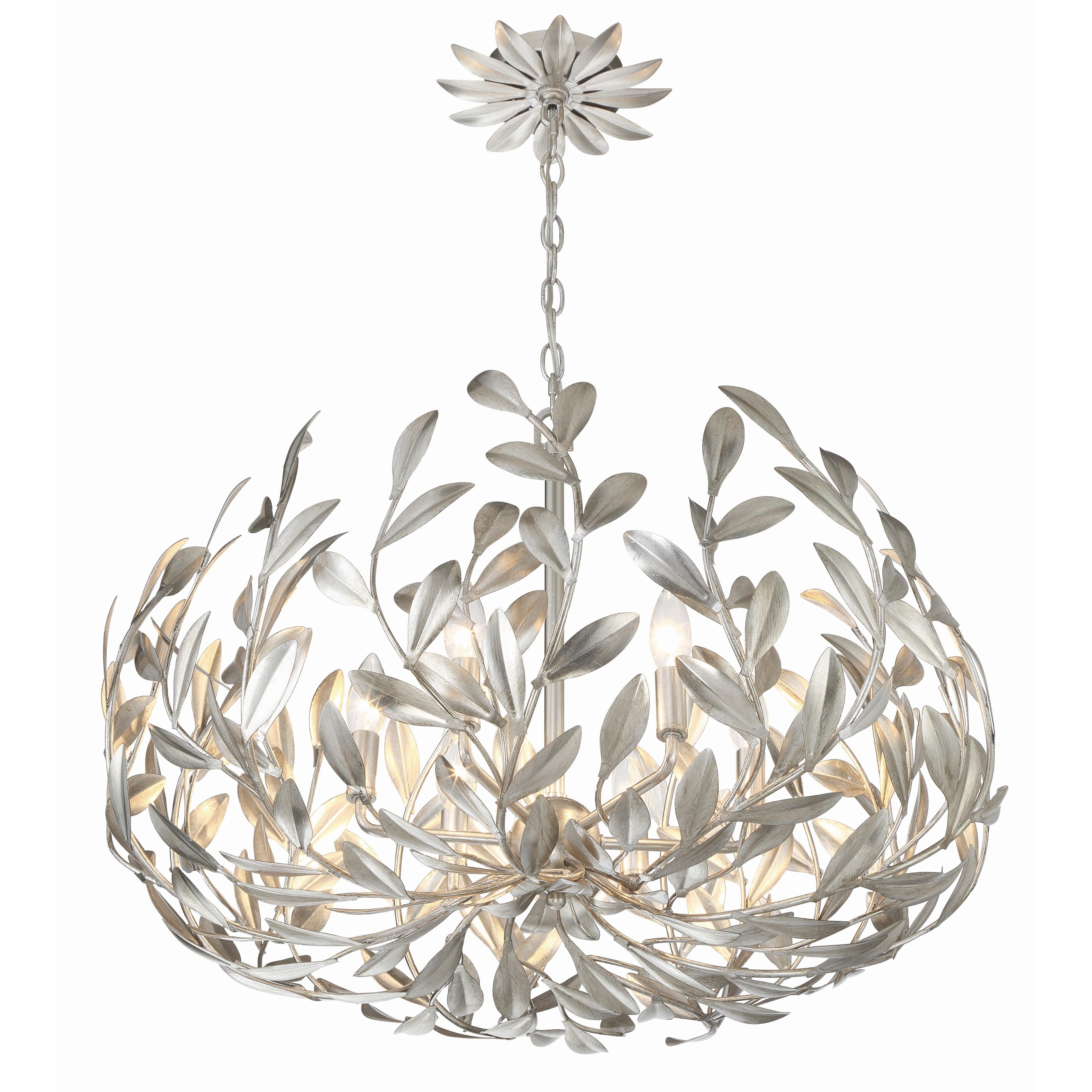 Crystorama Broche 533-SA – 27 Inch – 6 Light – Chandelier – Antique Silver – Damp Rated