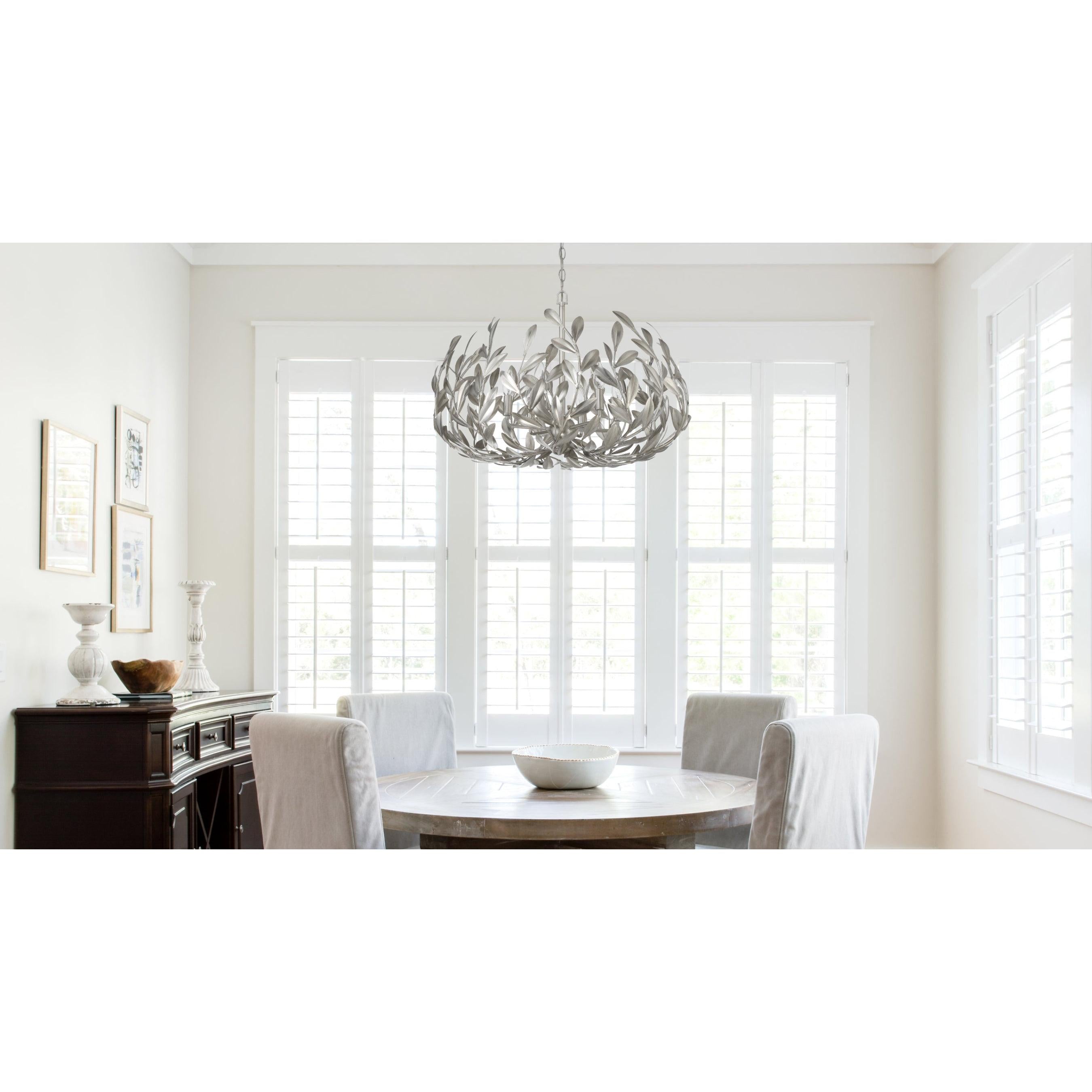 Crystorama Broche 533-SA – 27 Inch – 6 Light – Chandelier – Antique Silver – Damp Rated