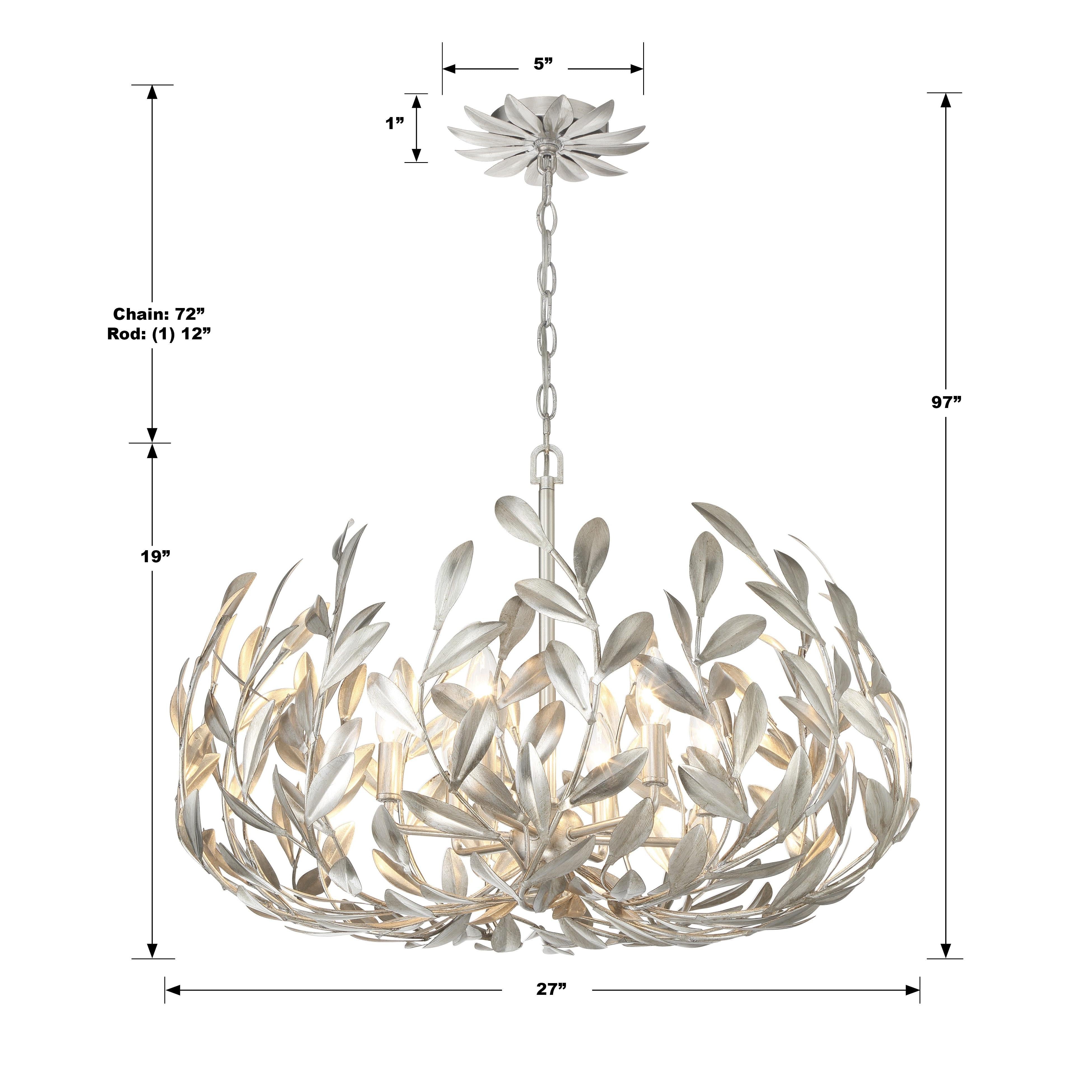Crystorama Broche 533-SA – 27 Inch – 6 Light – Chandelier – Antique Silver – Damp Rated
