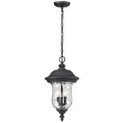 3 Light Outdoor Chain Mount Ceiling Fixture-Clear Waterglass