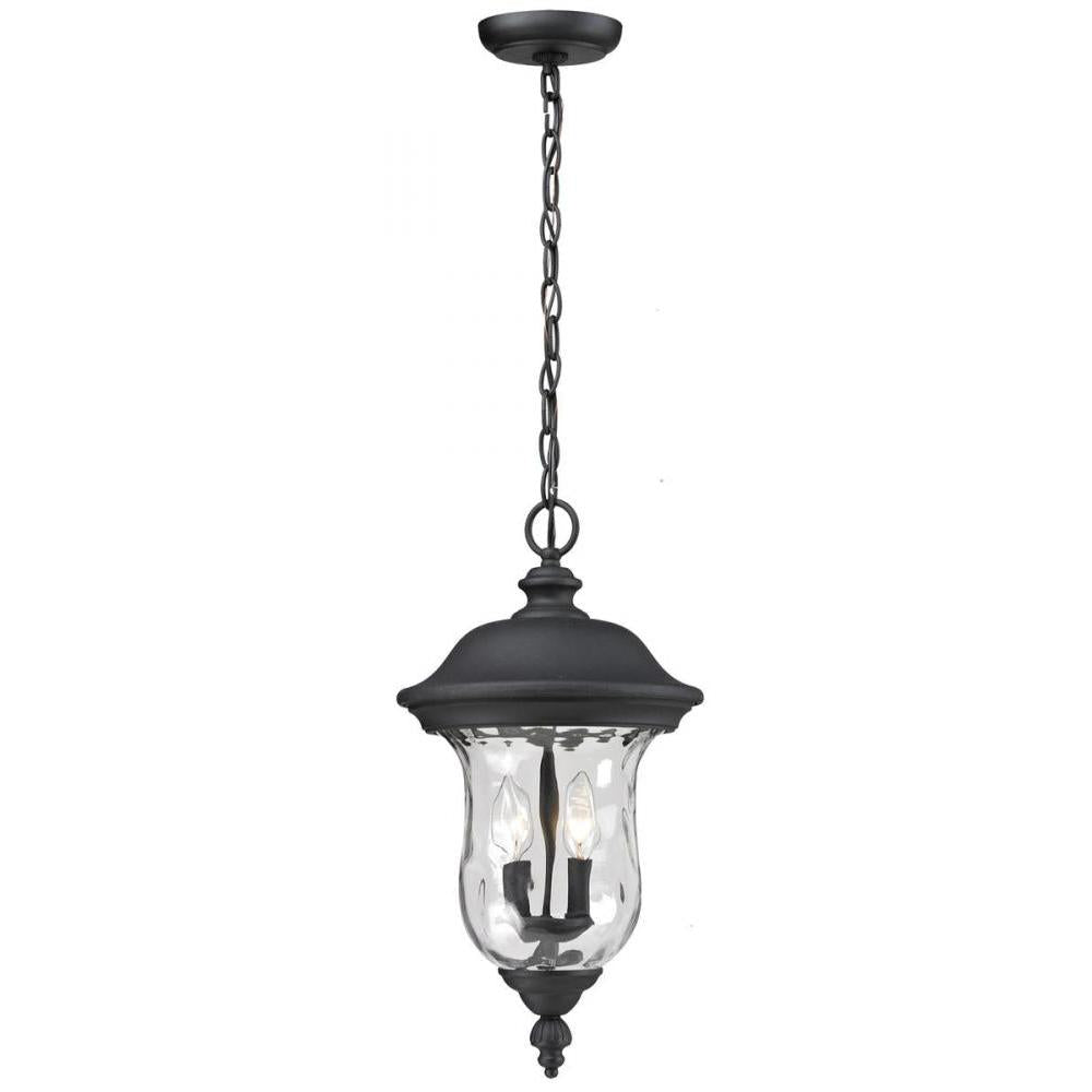 2 Light Outdoor Chain Mount Ceiling Fixture-Clear Waterglass