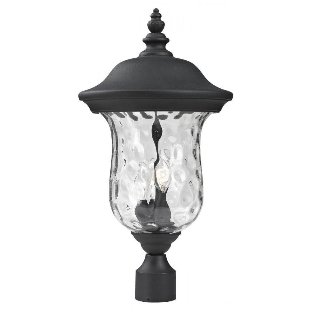 3 Light Outdoor Post Mount Fixture-Clear Waterglass