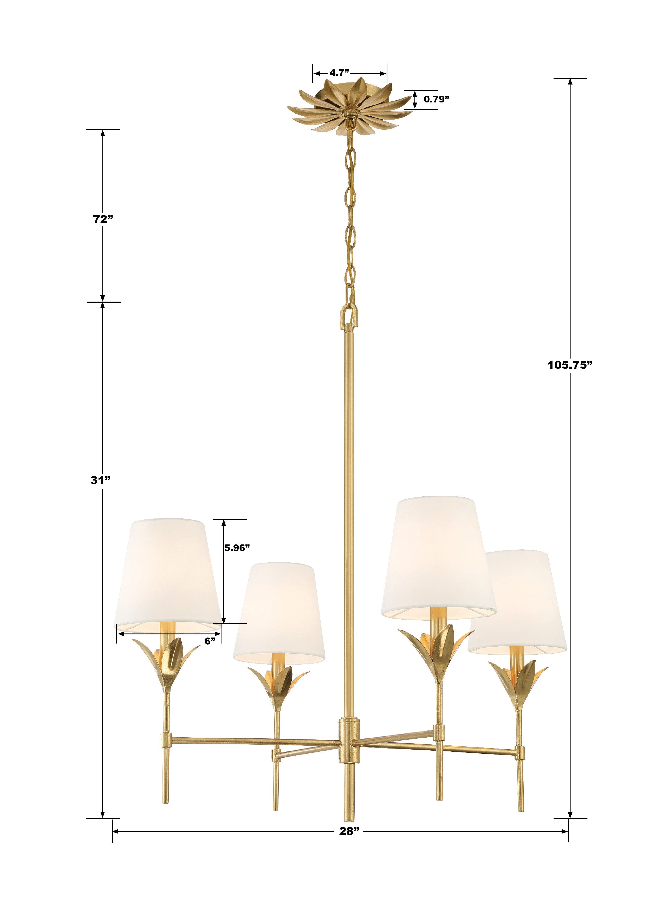 Crystorama Broche 534-GA – 28 Inch – 4 Light – Chandelier – Antique Gold – Dry Rated