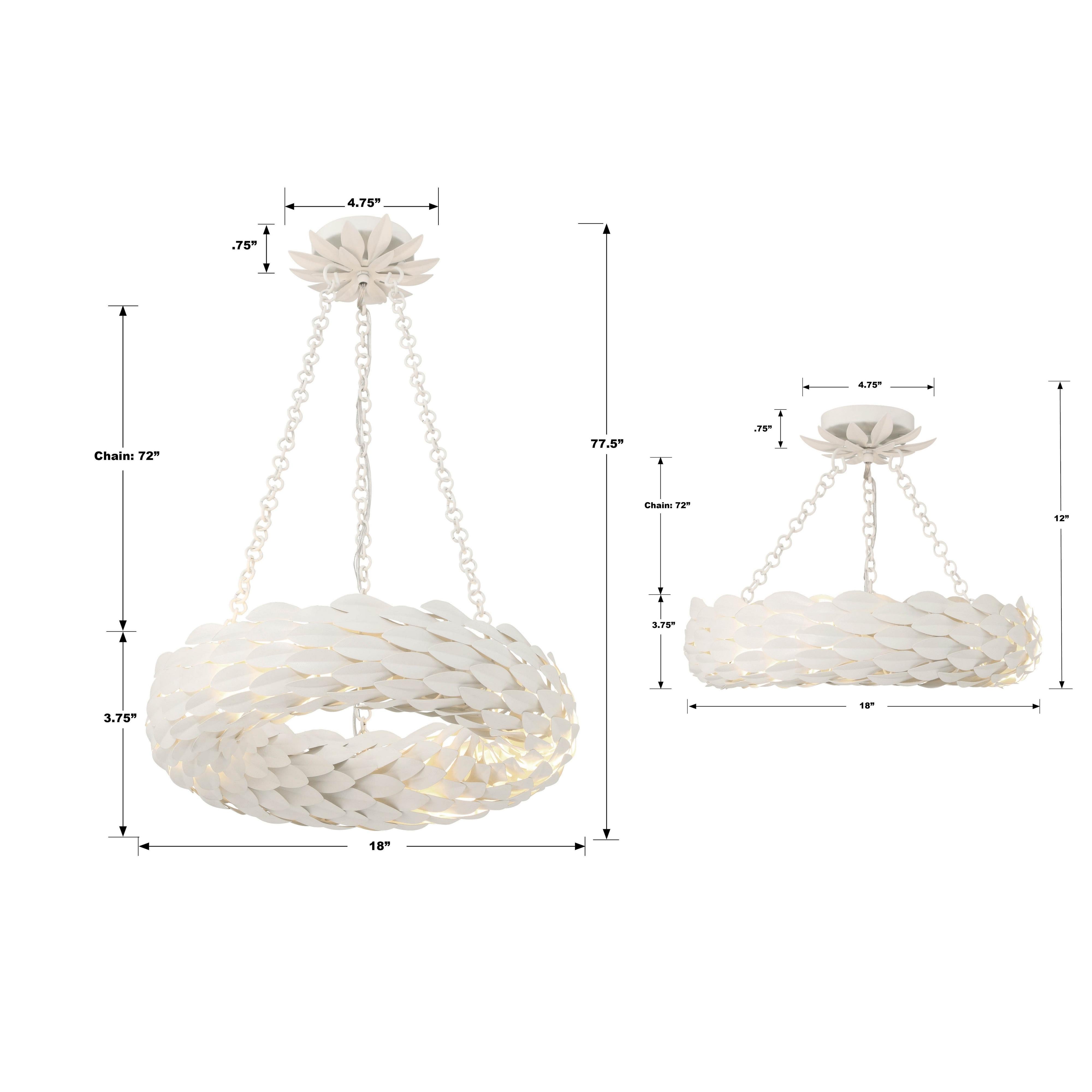 Crystorama Broche 535-MT – 18 Inch – 6 Light – Chandelier – Matte White – Damp Rated