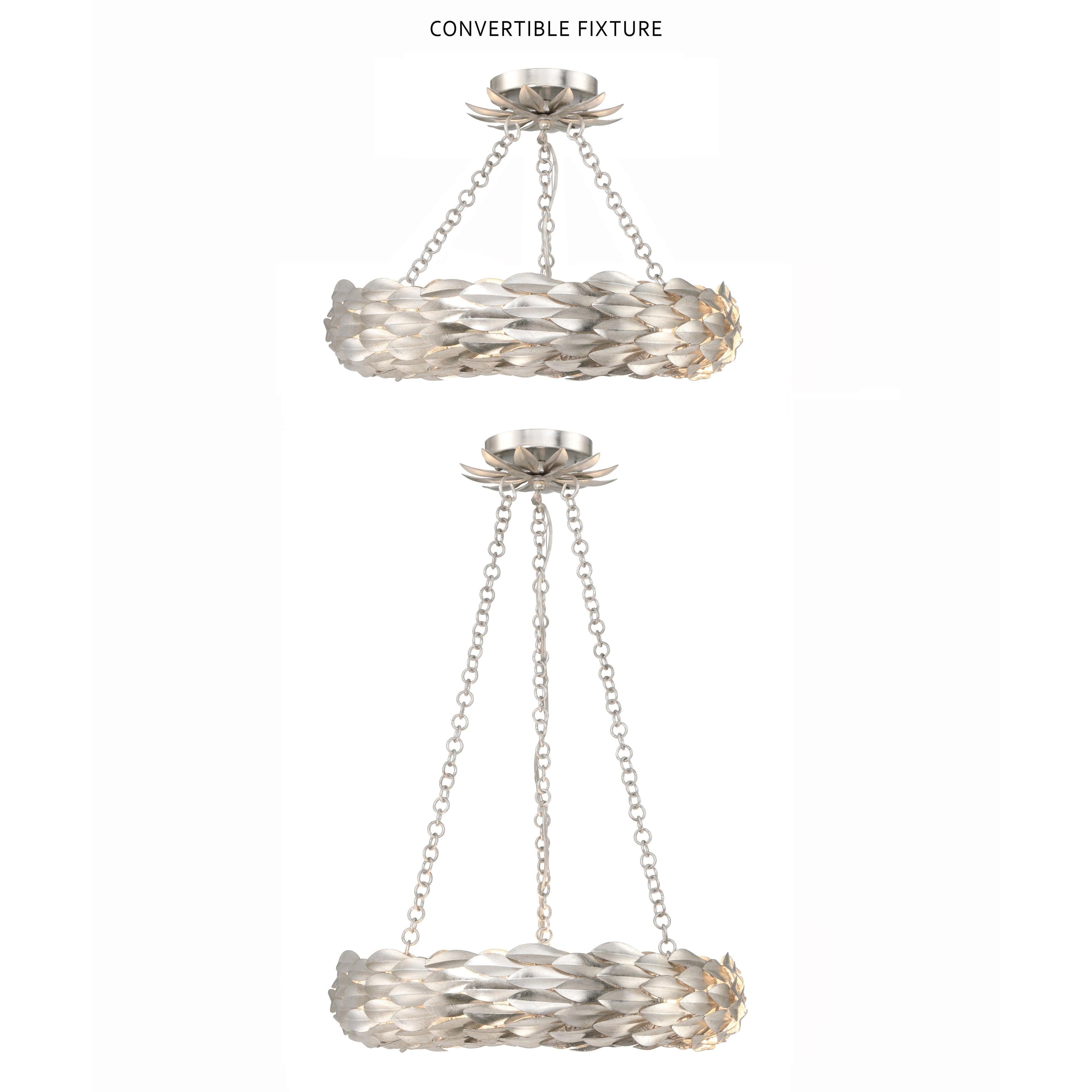 Crystorama Broche 535-SA – 18 Inch – 6 Light – Chandelier – Antique Silver – Damp Rated