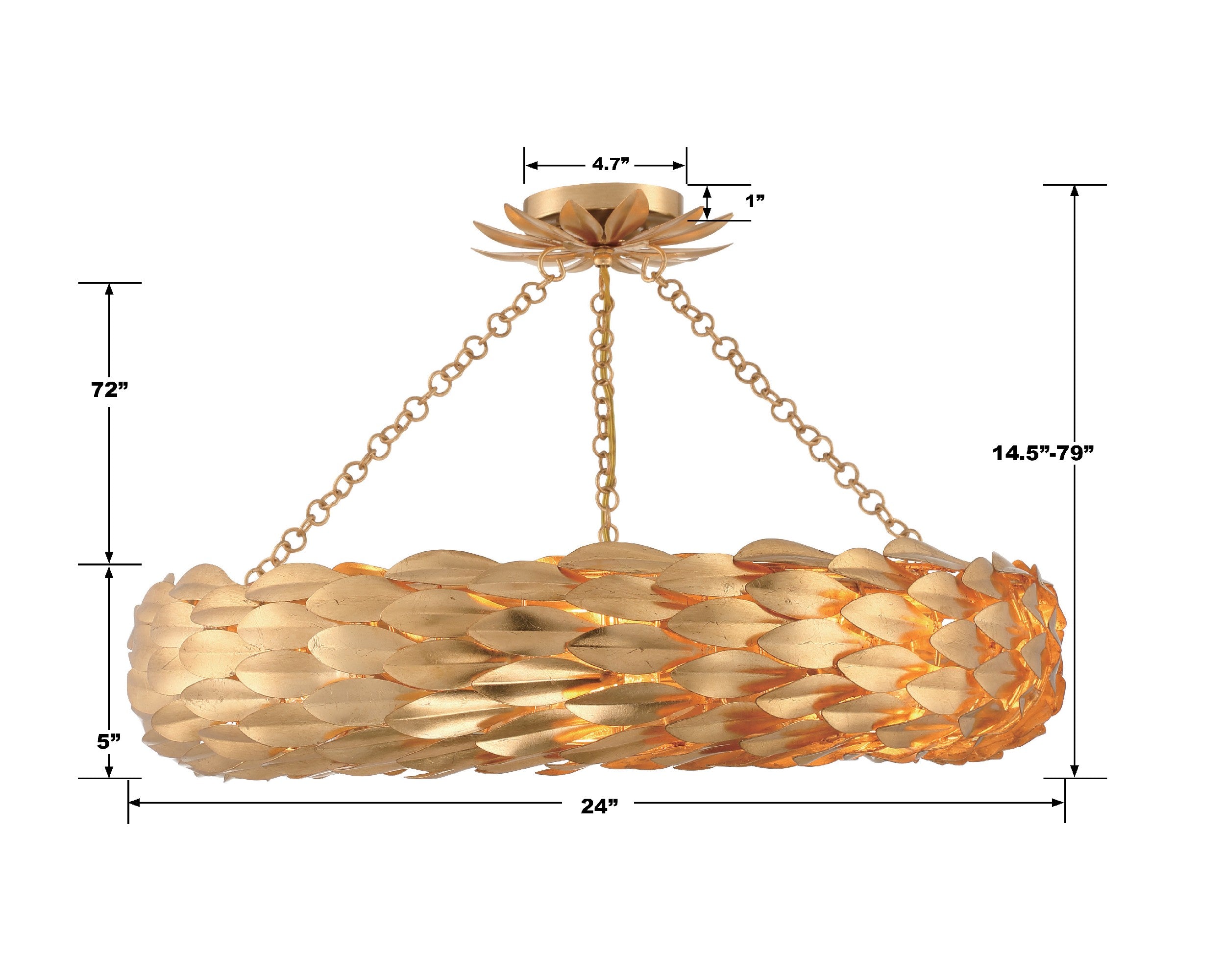 Crystorama Broche 536-GA_CEILING – 24 Inch – 6 Light – Semi Flush Mount Light – Antique Gold – Damp Rated