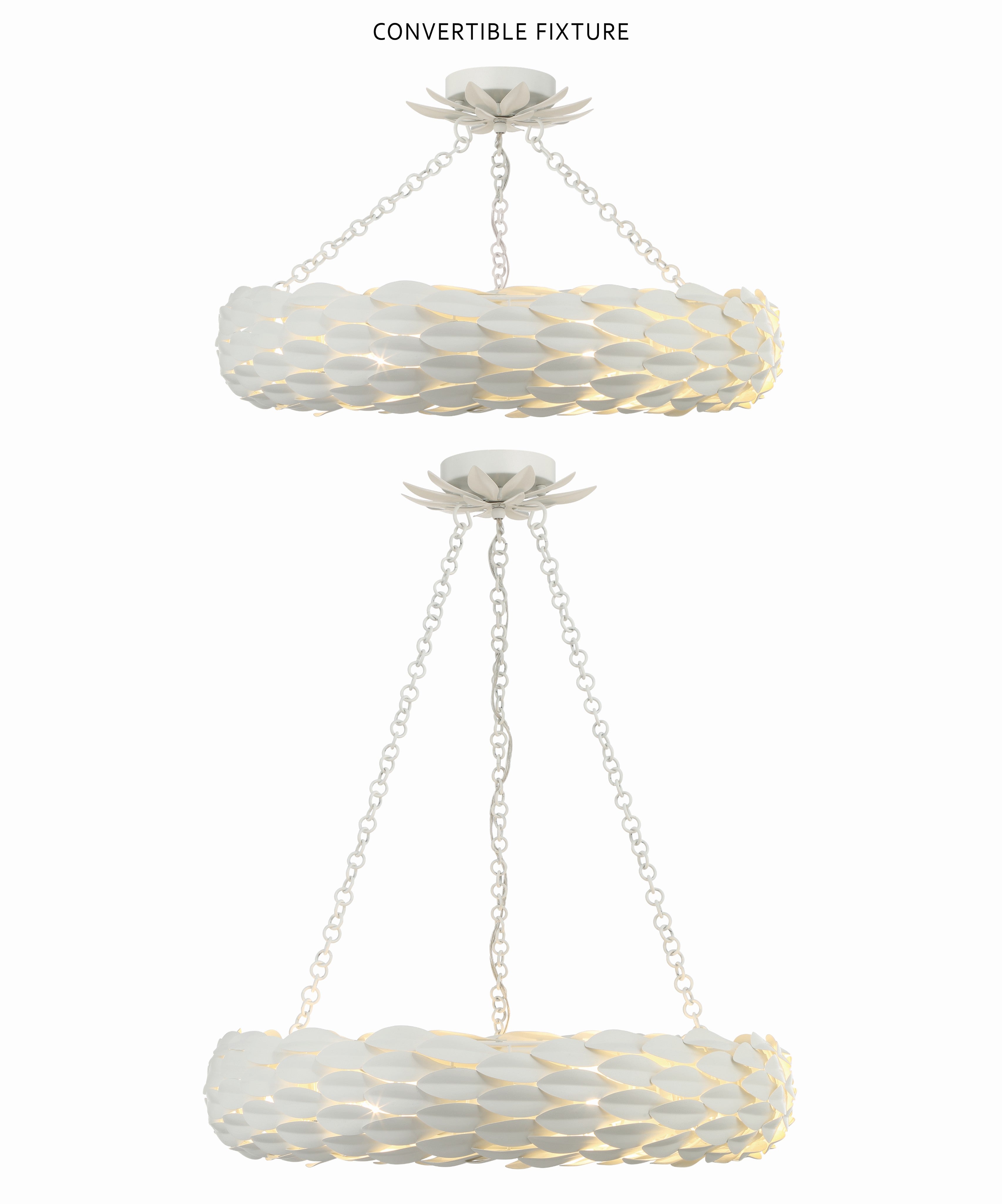 Crystorama Broche 536-MT_CEILING – 24 Inch – 6 Light – Semi Flush Mount Light – Matte White – Damp Rated