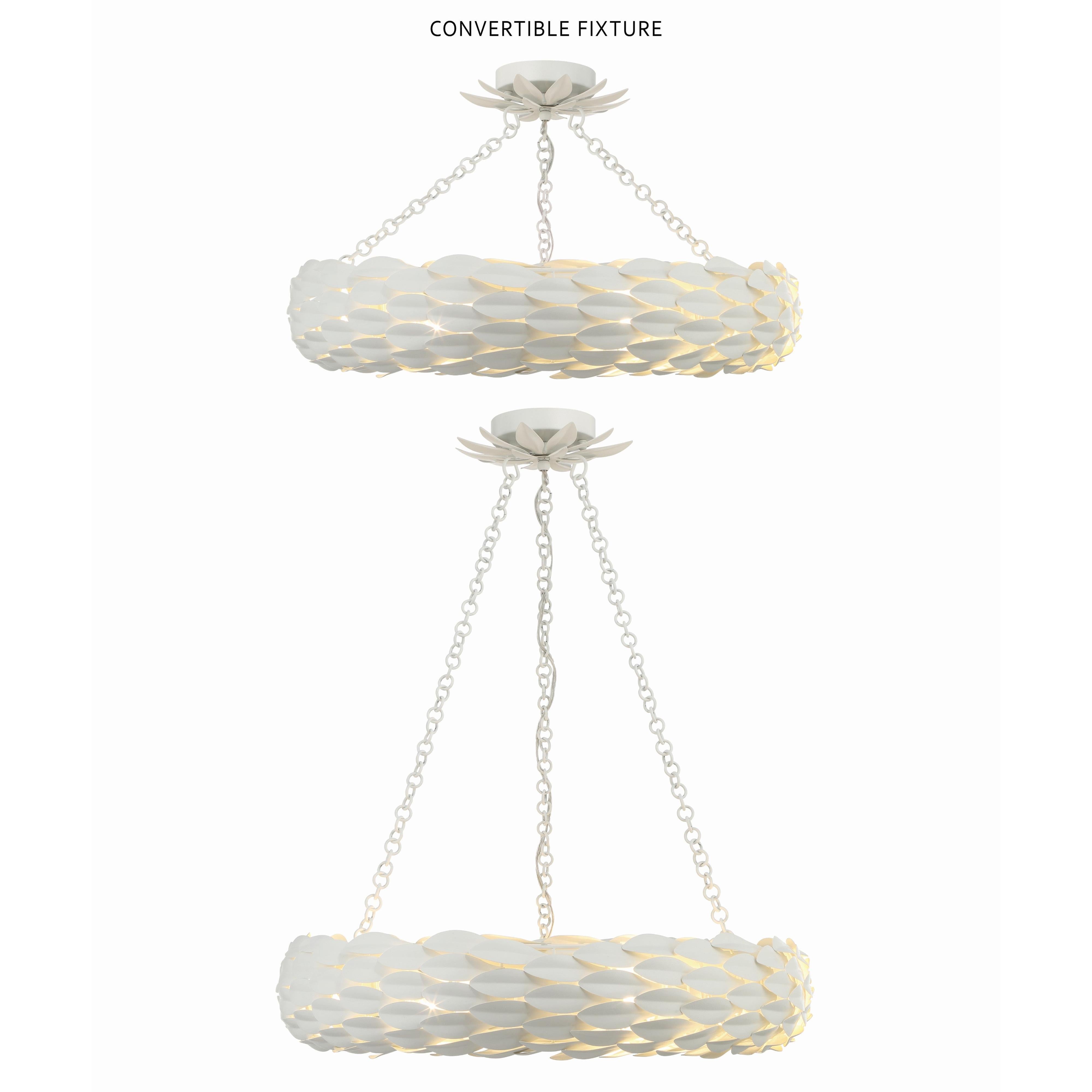 Crystorama Broche 536-MT_CEILING – 24 Inch – 6 Light – Semi Flush Mount Light – Matte White – Damp Rated