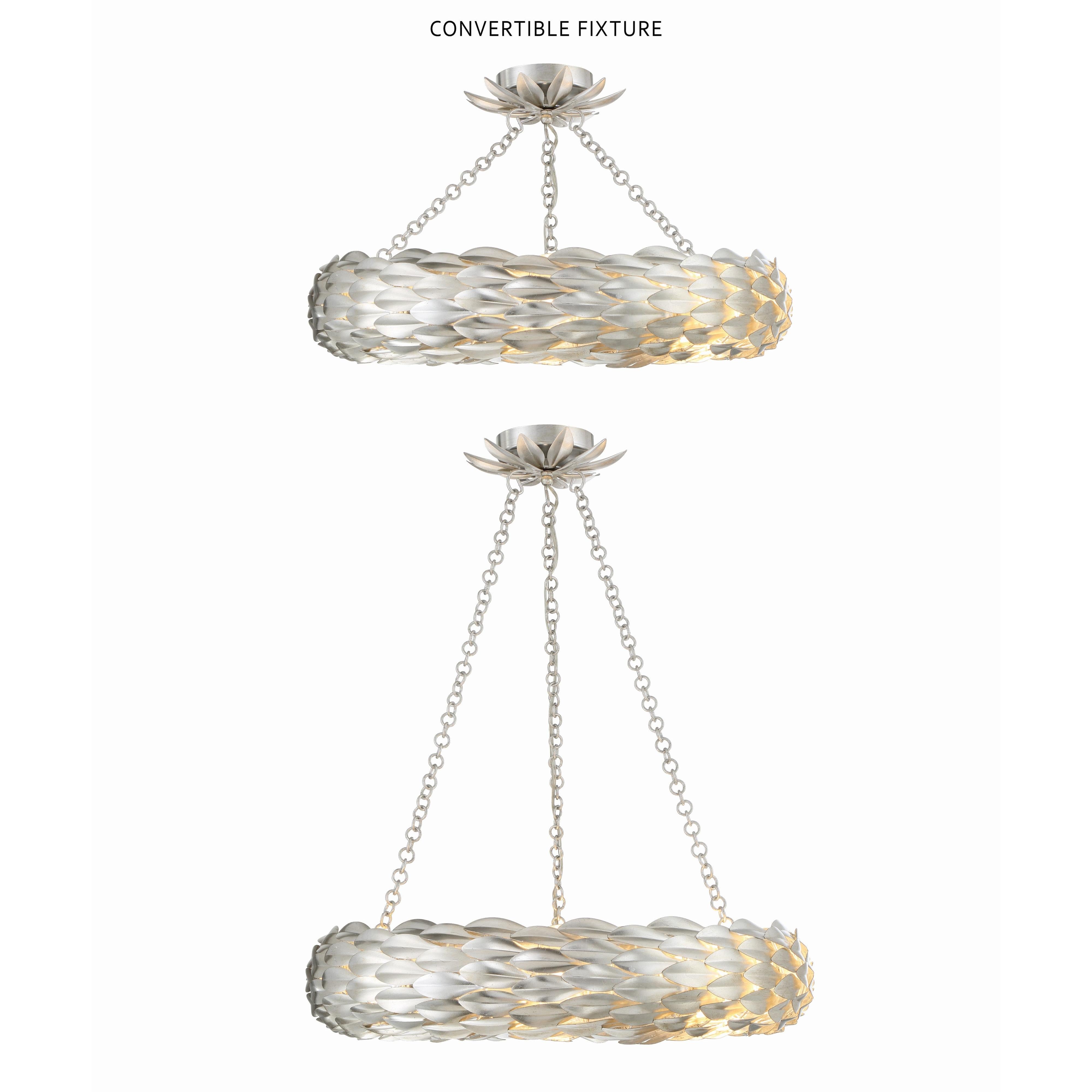 Crystorama Broche 536-SA_CEILING – 24 Inch – 6 Light – Semi Flush Mount Light – Antique Silver – Damp Rated