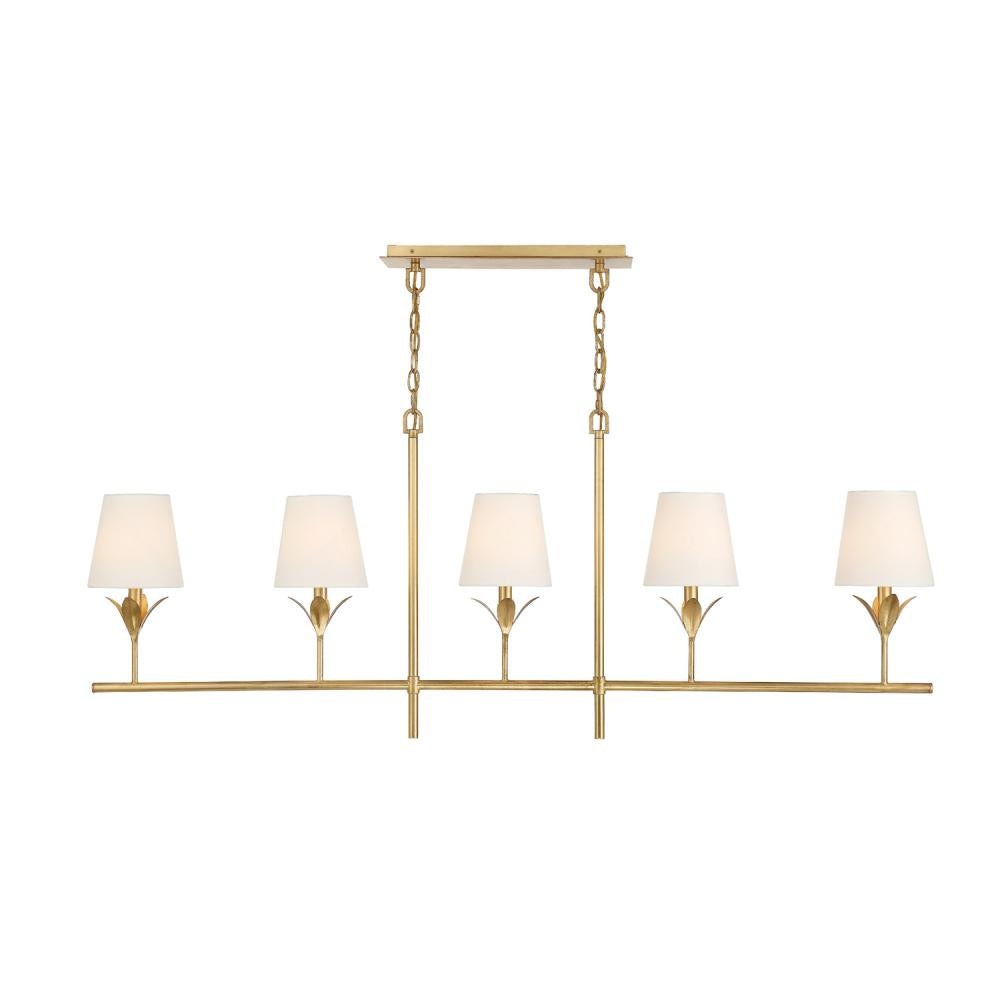 Broche 5 Light Antique Gold Linear Chandelier
