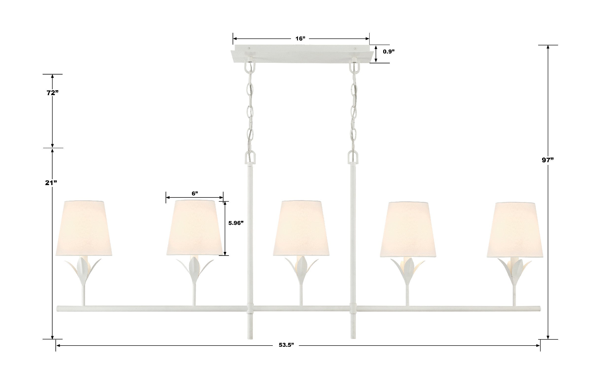 Crystorama Broche 537-MT – 53.5 Inch – 5 Light – Chandelier – Matte White – Dry Rated