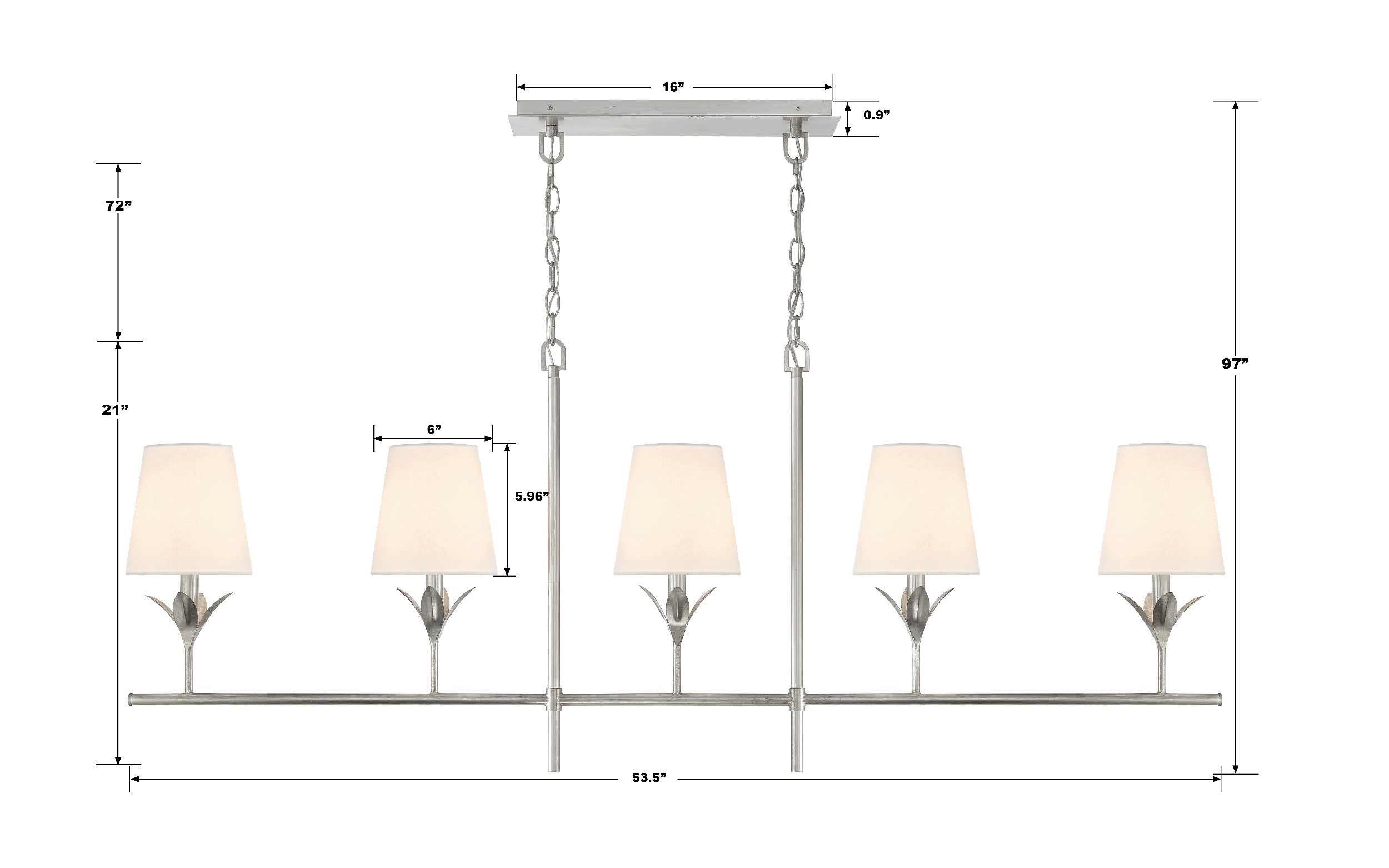 Crystorama Broche 537-SA – 53.5 Inch – 5 Light – Chandelier – Antique Silver – Dry Rated