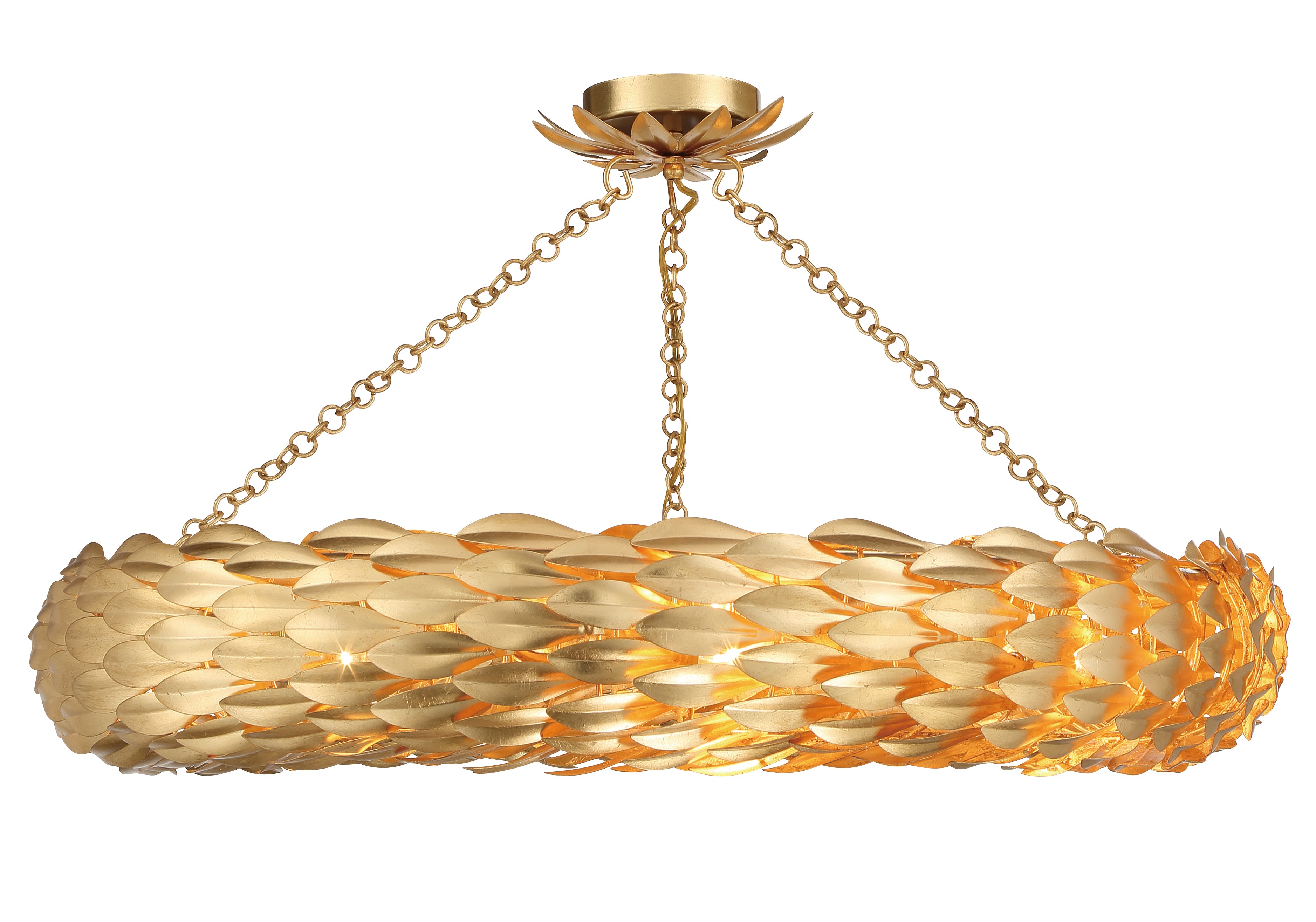 Crystorama Broche 538-GA_CEILING – 33.5 Inch – 8 Light – Semi Flush Mount Light – Antique Gold – Damp Rated