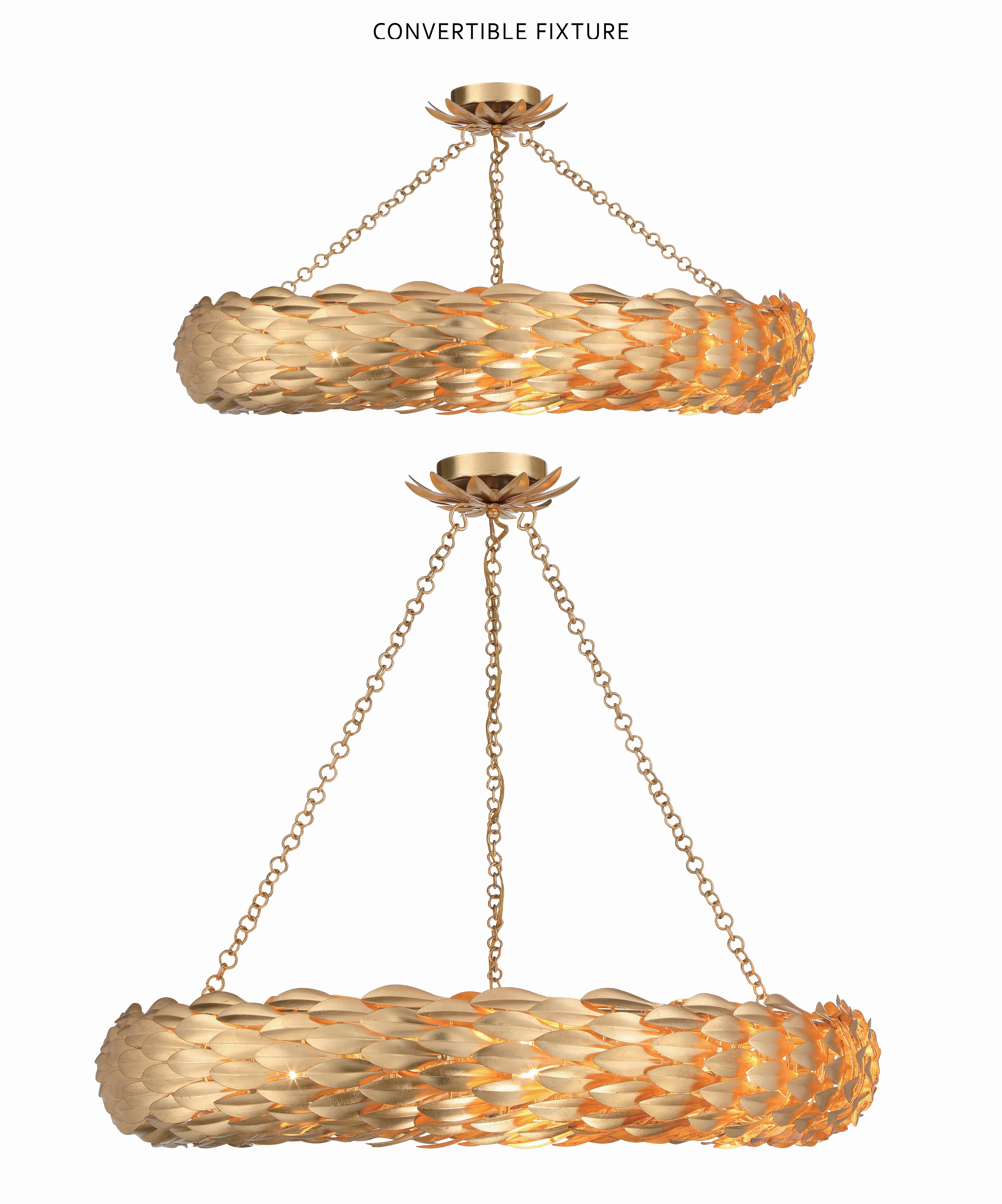 Crystorama Broche 538-GA_CEILING – 33.5 Inch – 8 Light – Semi Flush Mount Light – Antique Gold – Damp Rated