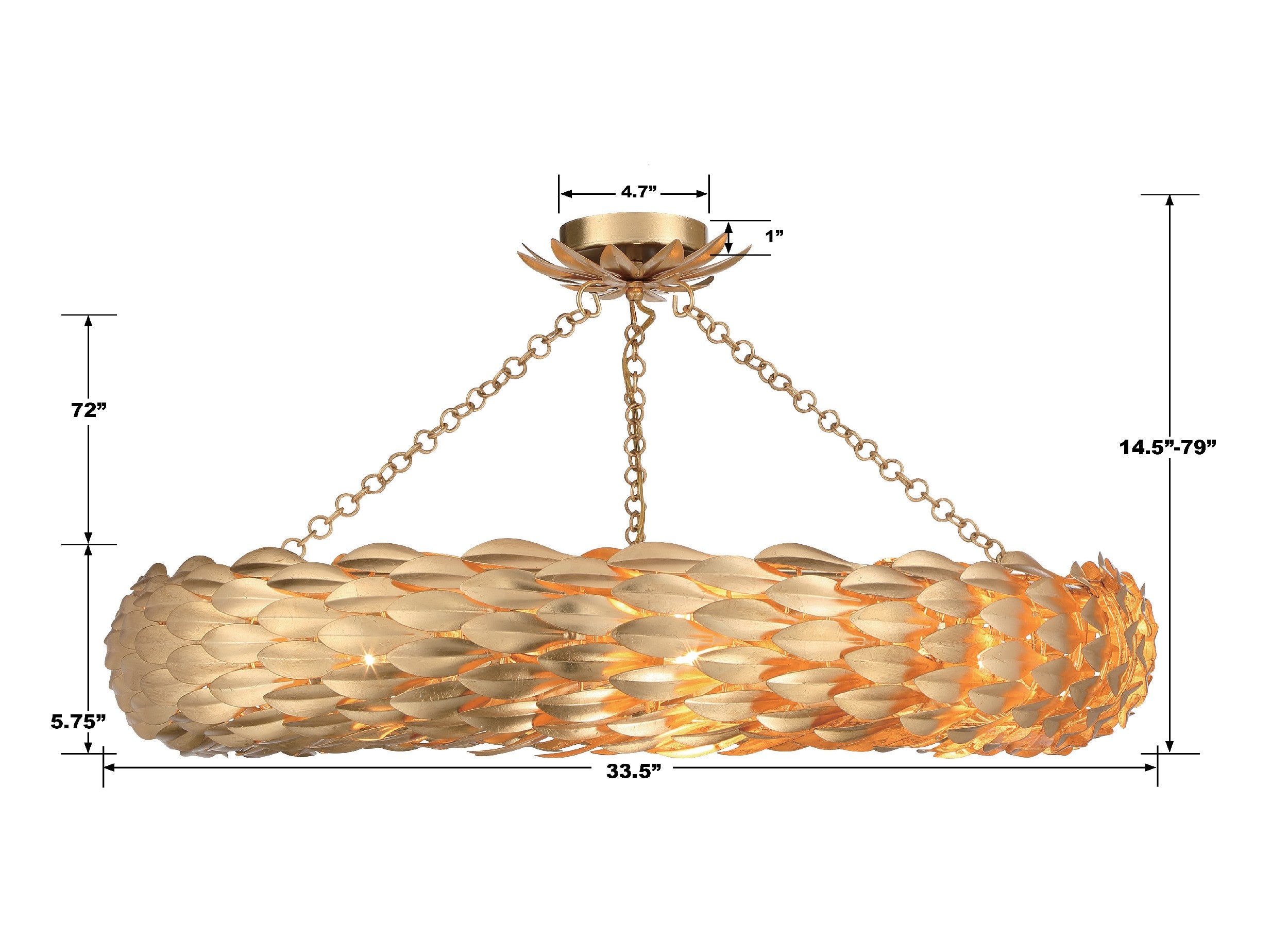 Crystorama Broche 538-GA_CEILING – 33.5 Inch – 8 Light – Semi Flush Mount Light – Antique Gold – Damp Rated