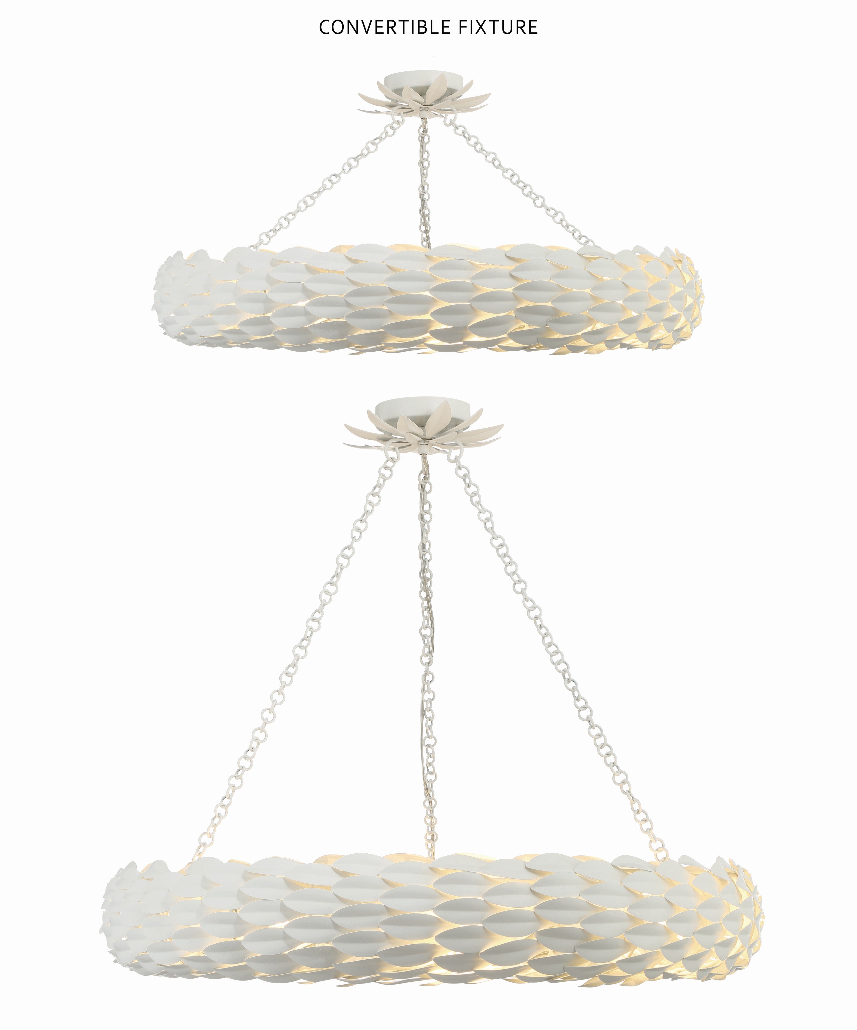 Crystorama Broche 538-MT – 33.5 Inch – 8 Light – Chandelier – Matte White – Damp Rated
