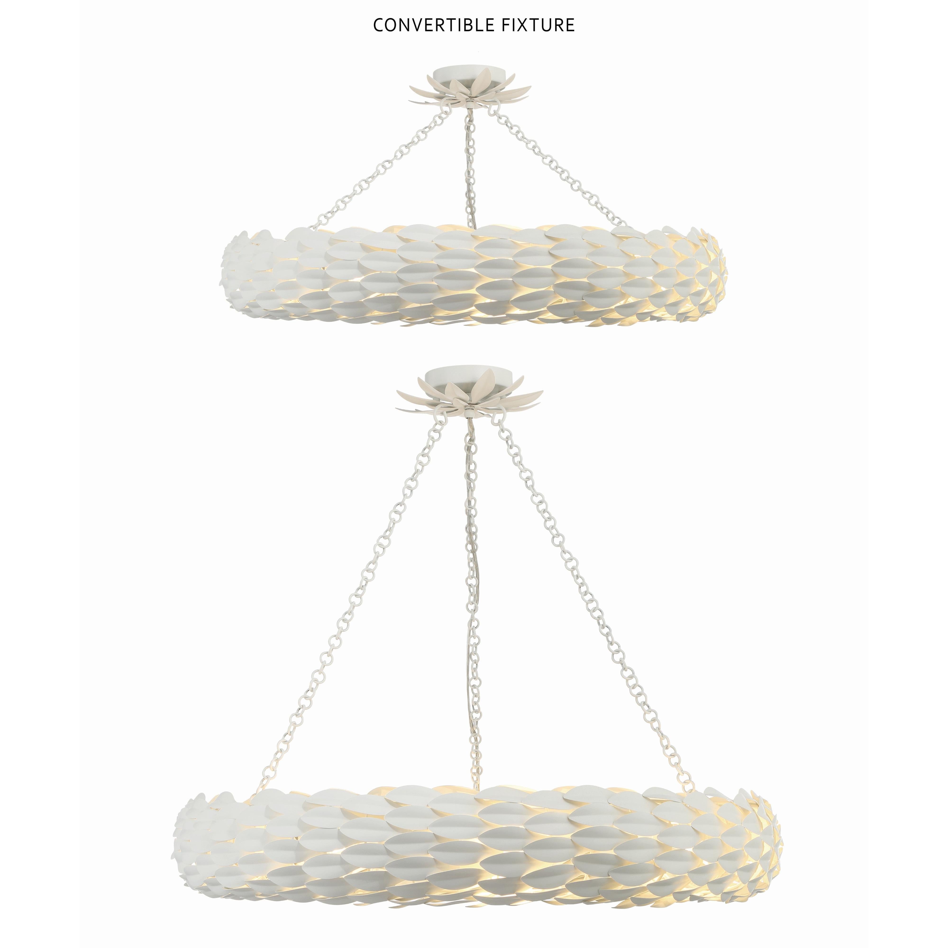 Crystorama Broche 538-MT_CEILING – 33.5 Inch – 8 Light – Semi Flush Mount Light – Matte White – Damp Rated