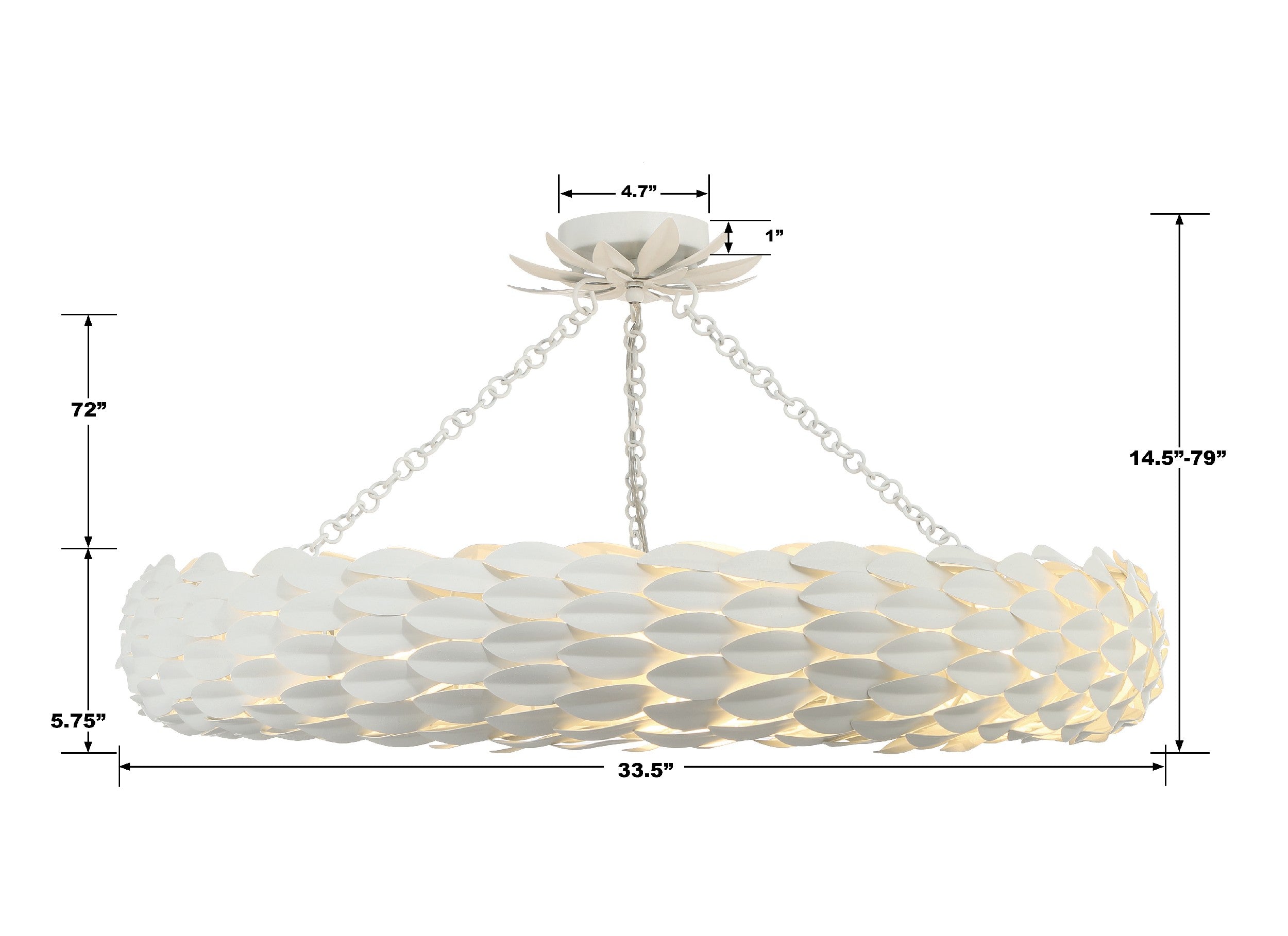 Crystorama Broche 538-MT_CEILING – 33.5 Inch – 8 Light – Semi Flush Mount Light – Matte White – Damp Rated