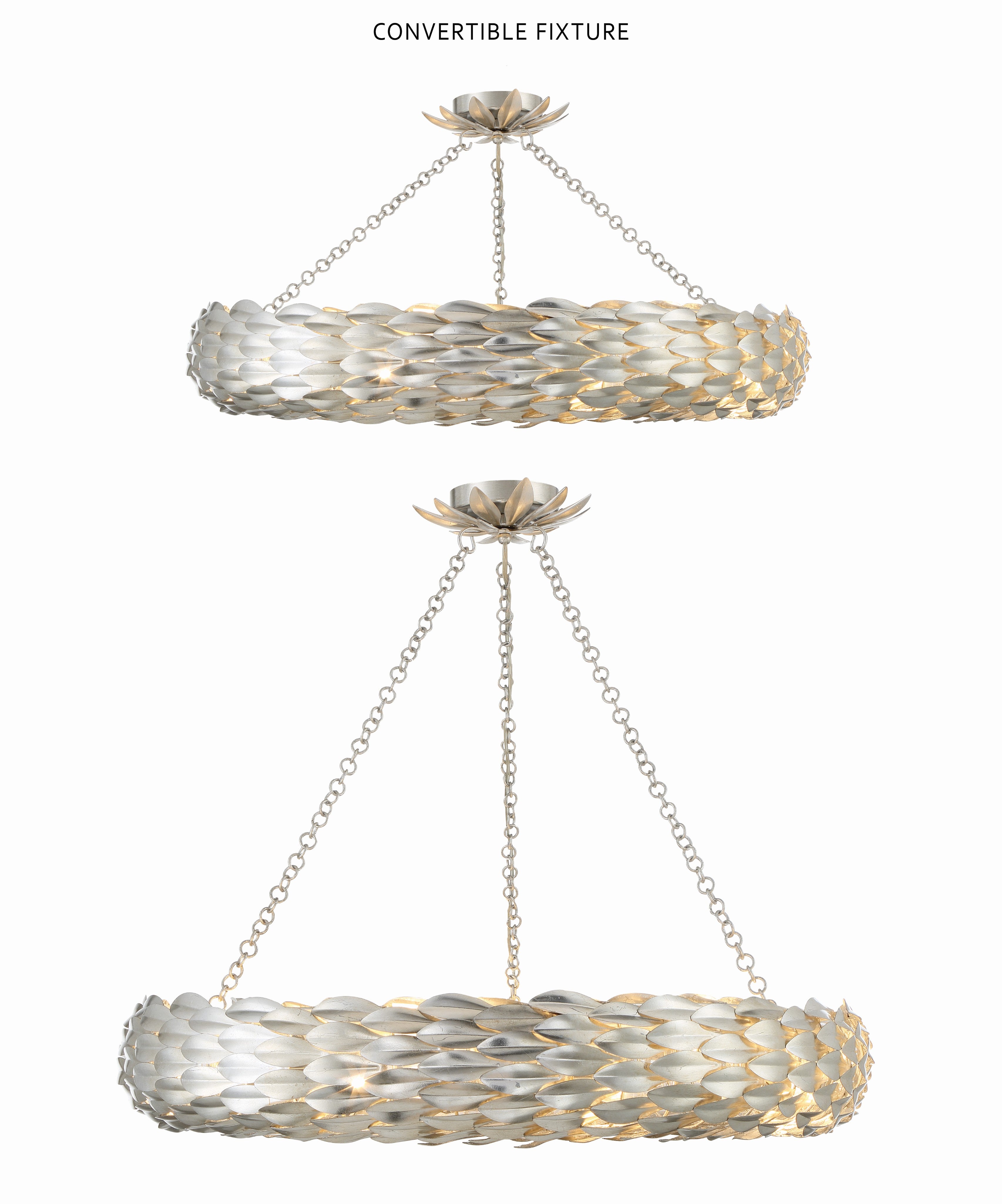 Crystorama Broche 538-SA – 33.5 Inch – 8 Light – Chandelier – Antique Silver – Damp Rated