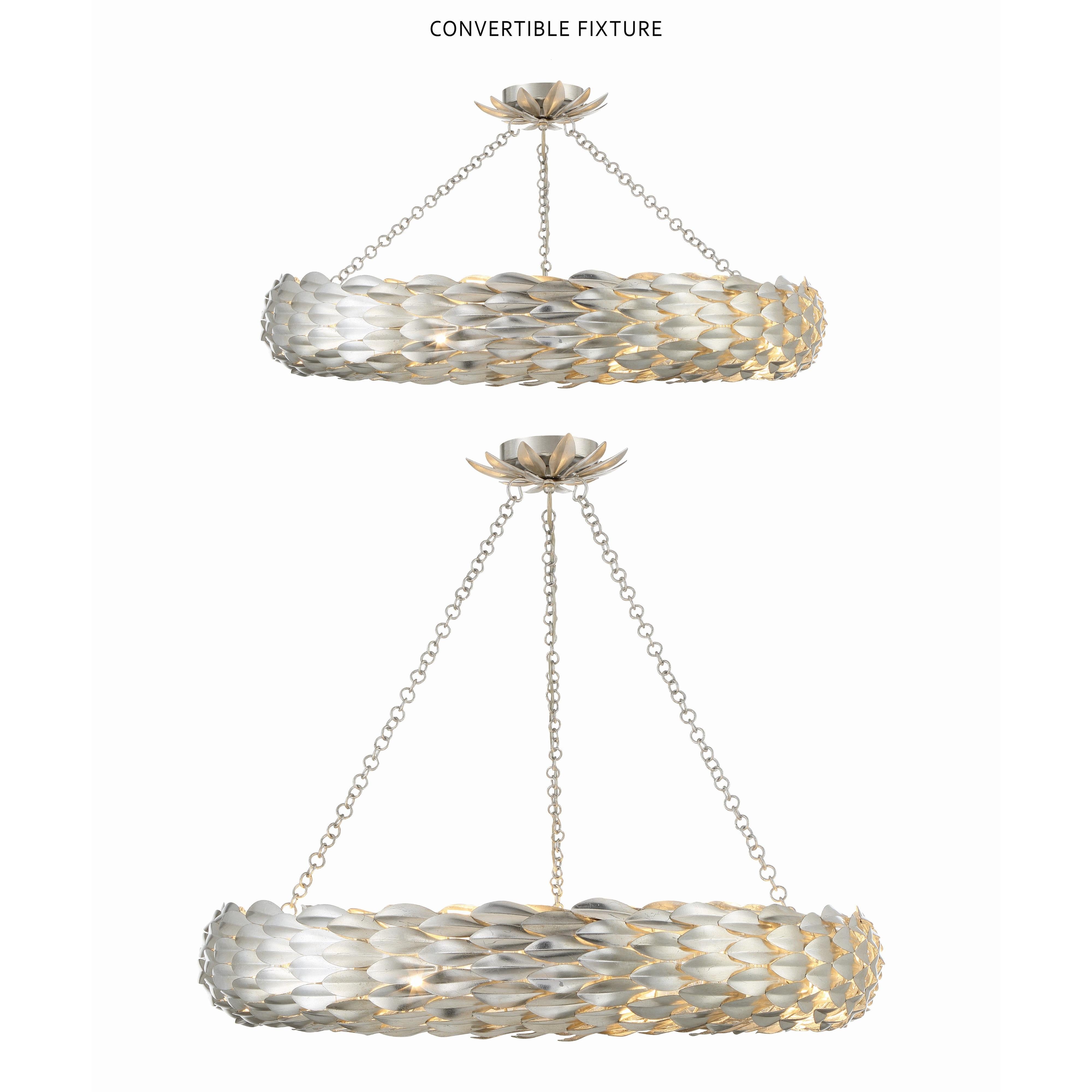 Crystorama Broche 538-SA_CEILING – 33.5 Inch – 8 Light – Semi Flush Mount Light – Antique Silver – Damp Rated