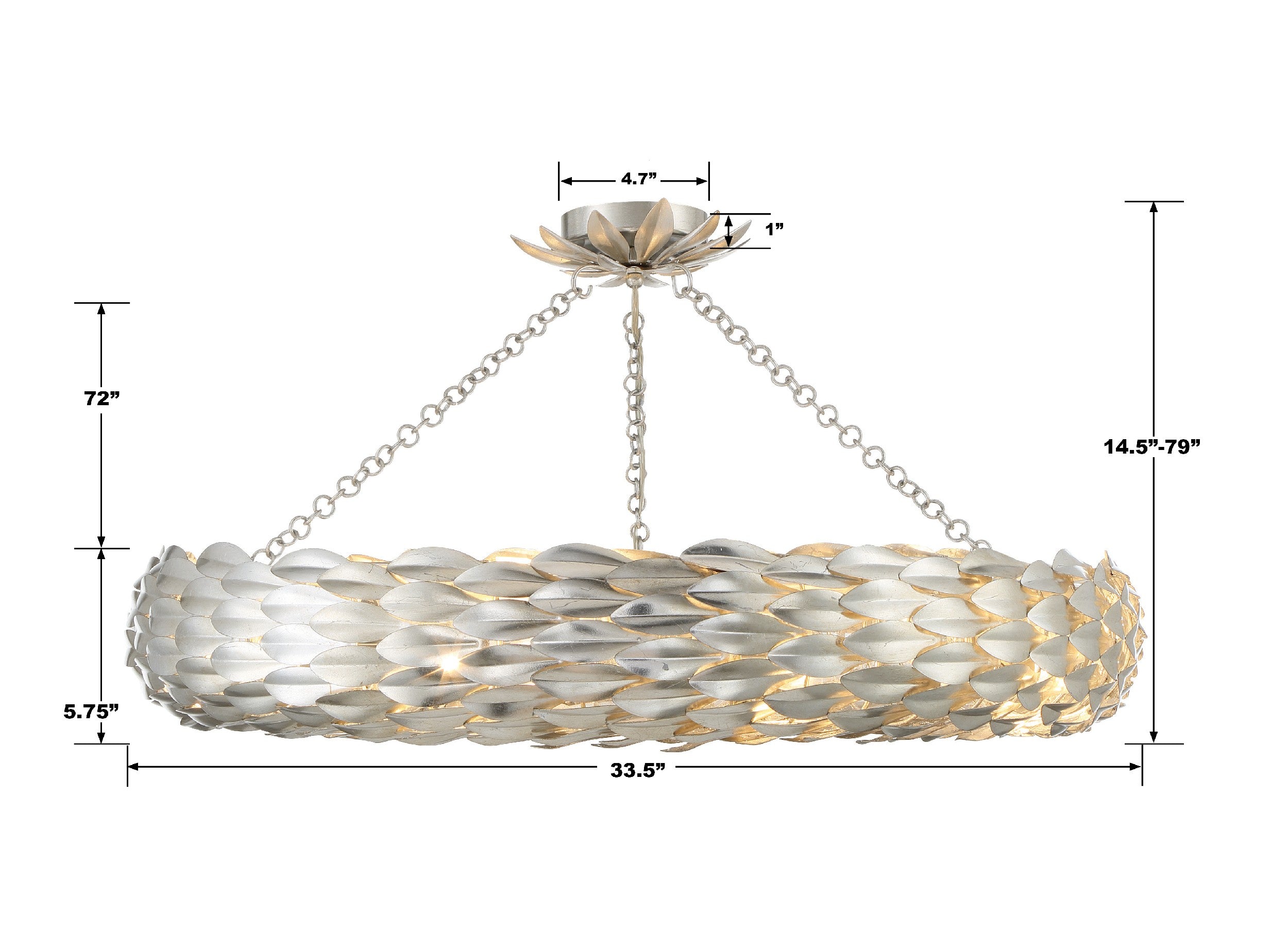 Crystorama Broche 538-SA_CEILING – 33.5 Inch – 8 Light – Semi Flush Mount Light – Antique Silver – Damp Rated