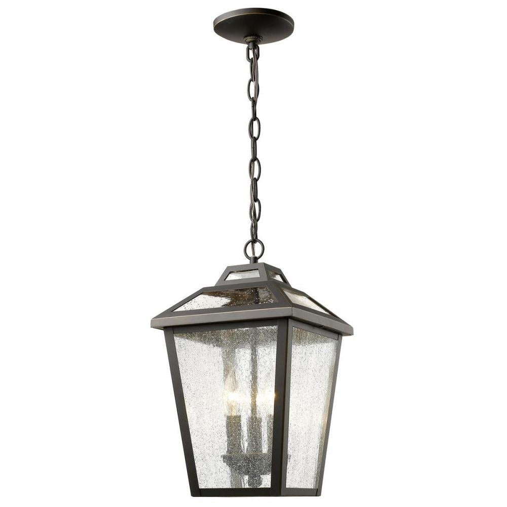 3 Light Outdoor Chain Mount Ceiling Fixture-Clear Seedy