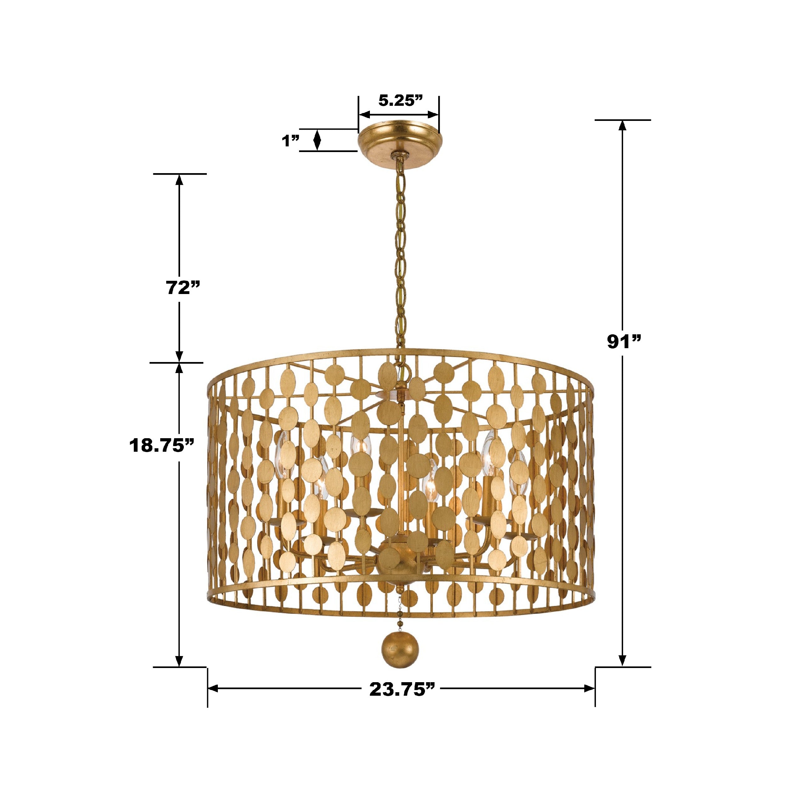 Crystorama Layla 546-GA – 23.75 Inch – 6 Light – Chandelier – Antique Gold – Damp Rated