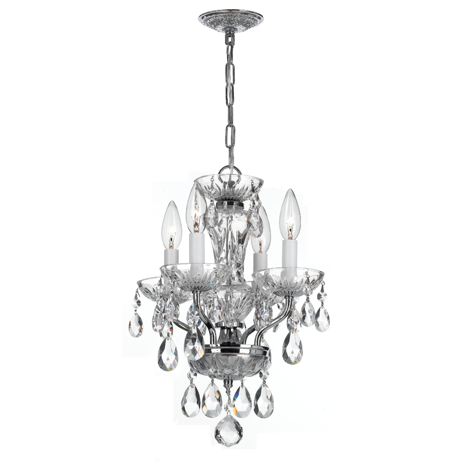 Crystorama Traditional Crystal 5534-CH-CL-I – 11 Inch – 4 Light – Chandelier – Clear Crystal – Polished Chrome – Damp Rated