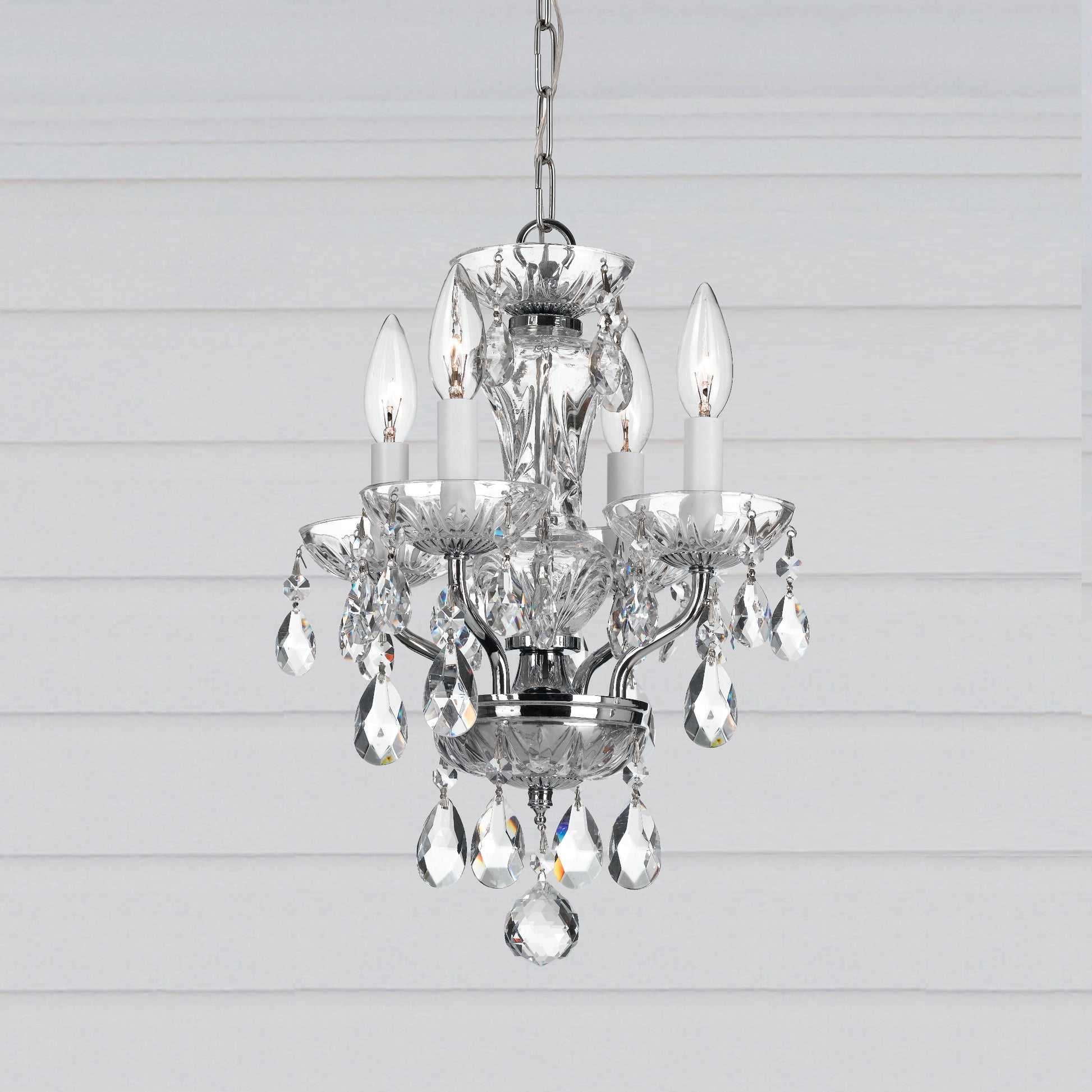 Crystorama Traditional Crystal 5534-CH-CL-I – 11 Inch – 4 Light – Chandelier – Clear Crystal – Polished Chrome – Damp Rated