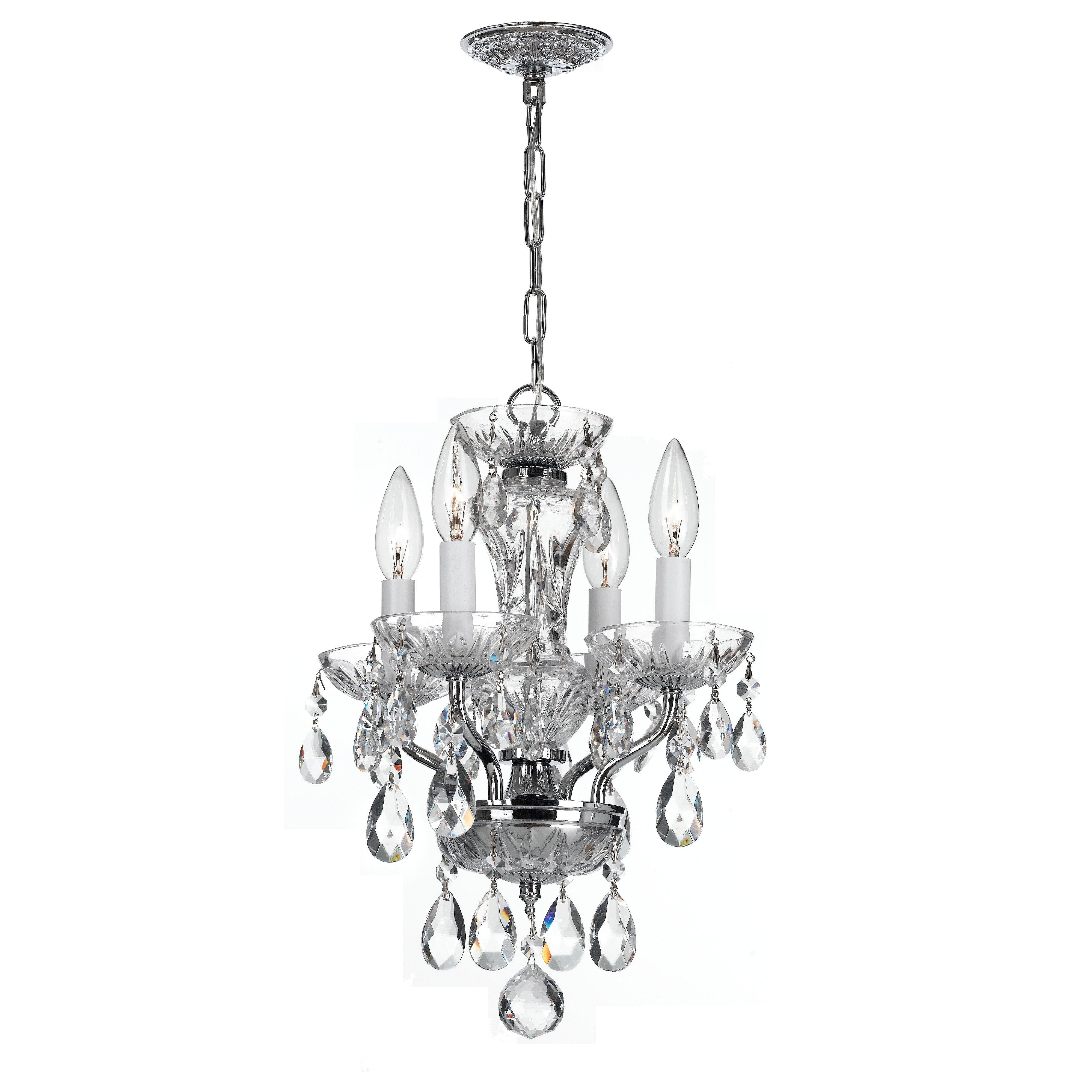 Crystorama Traditional Crystal 5534-CH-CL-MWP – 11 Inch – 4 Light – Chandelier – Clear Crystal – Polished Chrome – Damp Rated