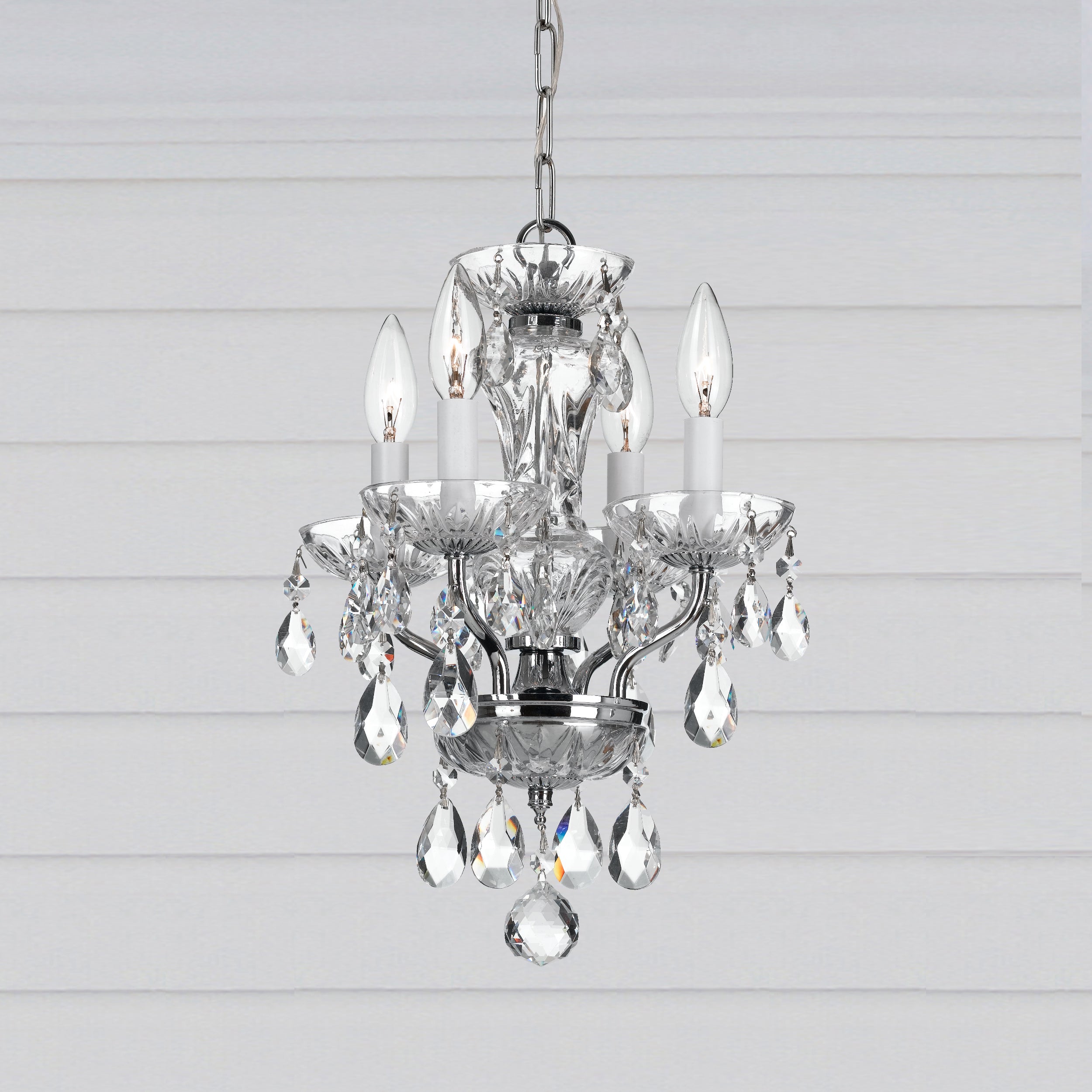Crystorama Traditional Crystal 5534-CH-CL-MWP – 11 Inch – 4 Light – Chandelier – Clear Crystal – Polished Chrome – Damp Rated