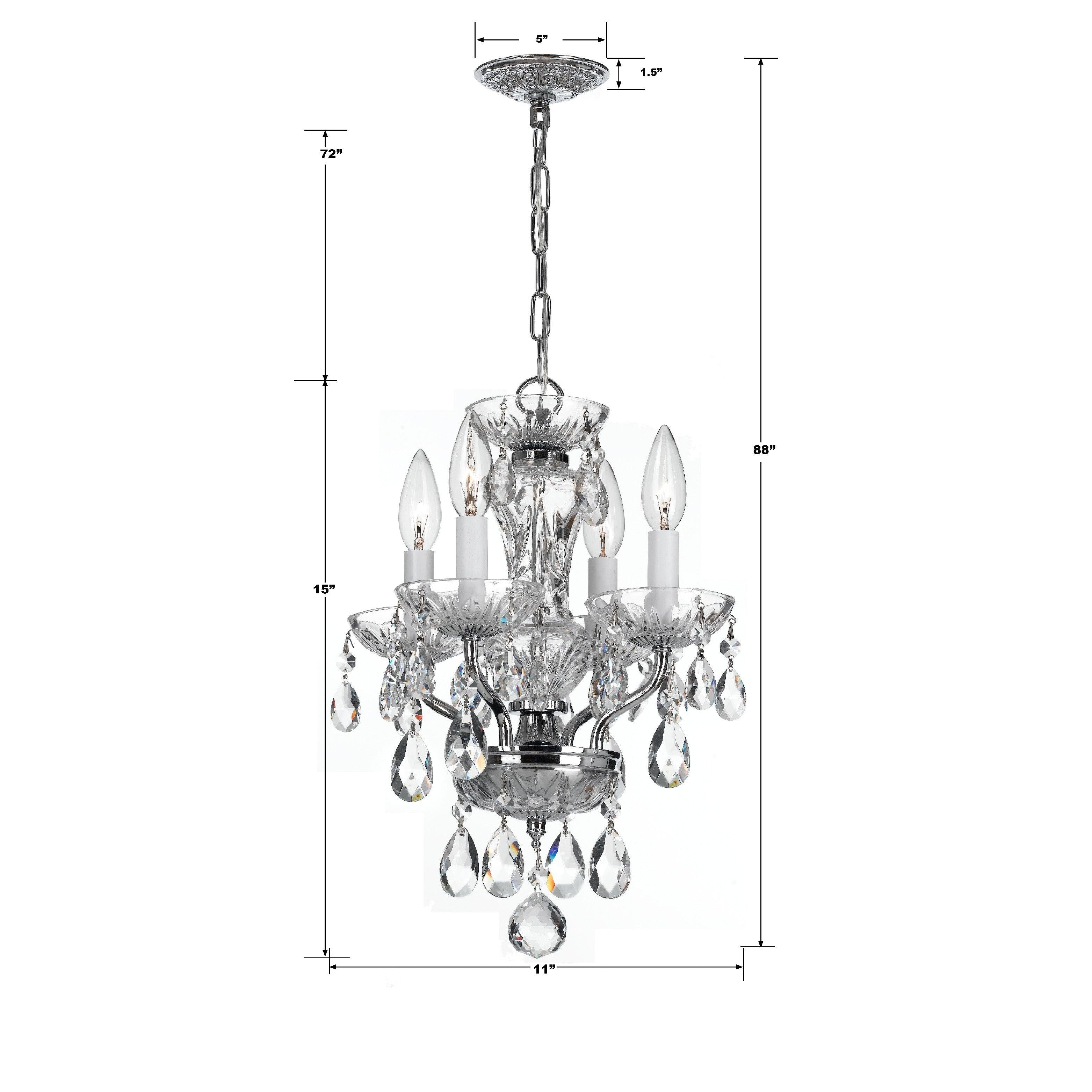 Crystorama Traditional Crystal 5534-CH-CL-MWP – 11 Inch – 4 Light – Chandelier – Clear Crystal – Polished Chrome – Damp Rated