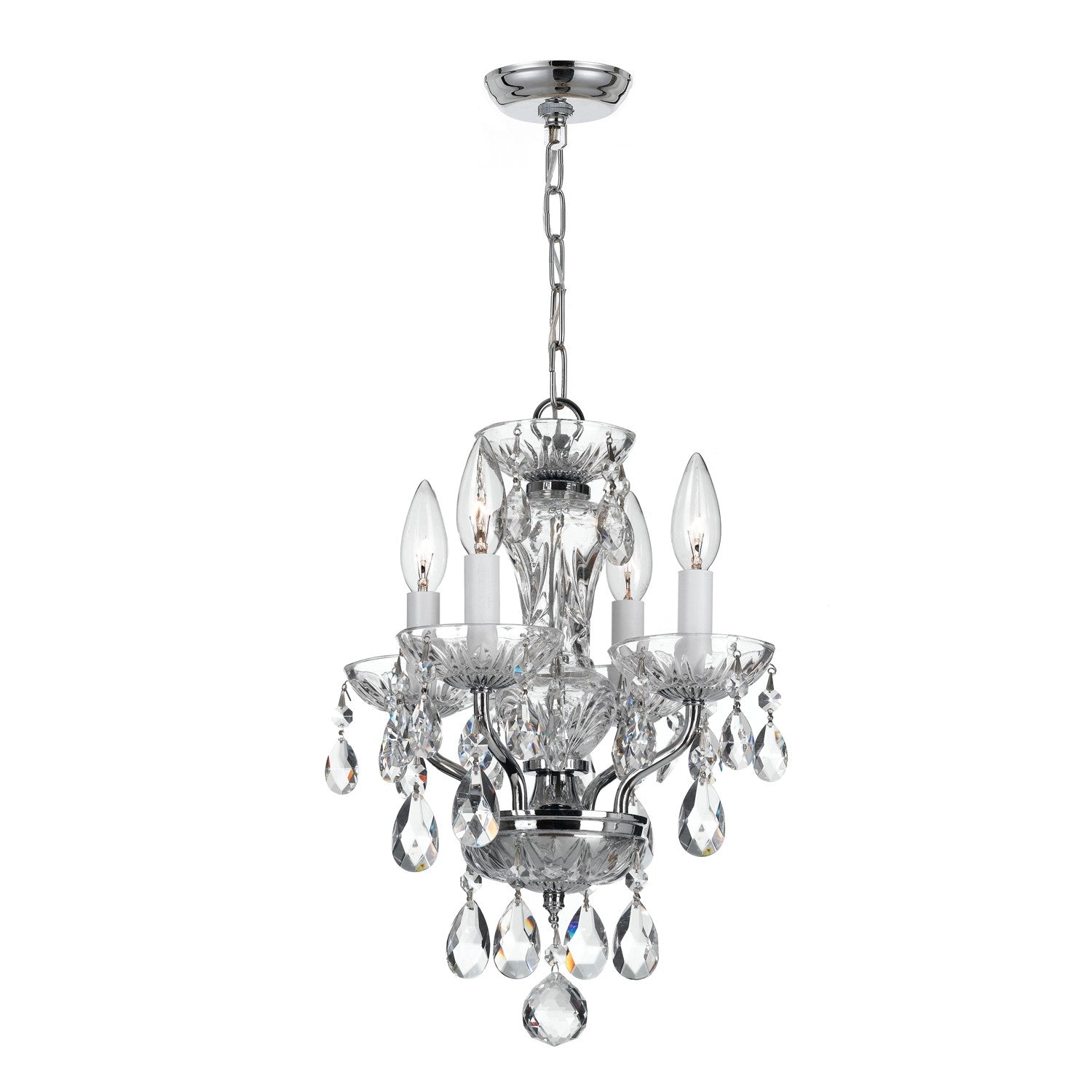 Crystorama Traditional Crystal 5534-CH-CL-S – 11 Inch – 4 Light – Chandelier – Clear Crystal – Polished Chrome – Damp Rated