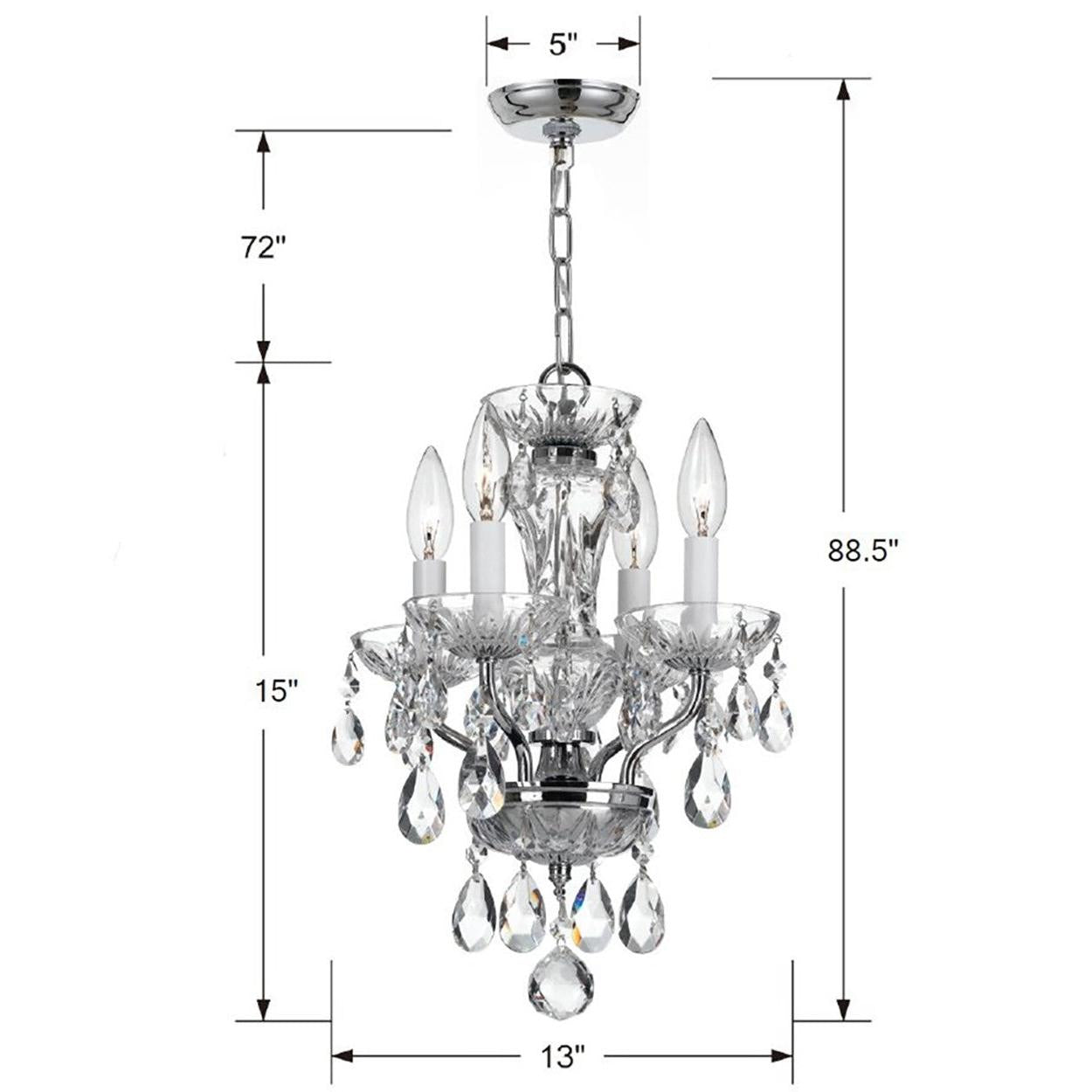 Crystorama Traditional Crystal 5534-CH-CL-S – 11 Inch – 4 Light – Chandelier – Clear Crystal – Polished Chrome – Damp Rated