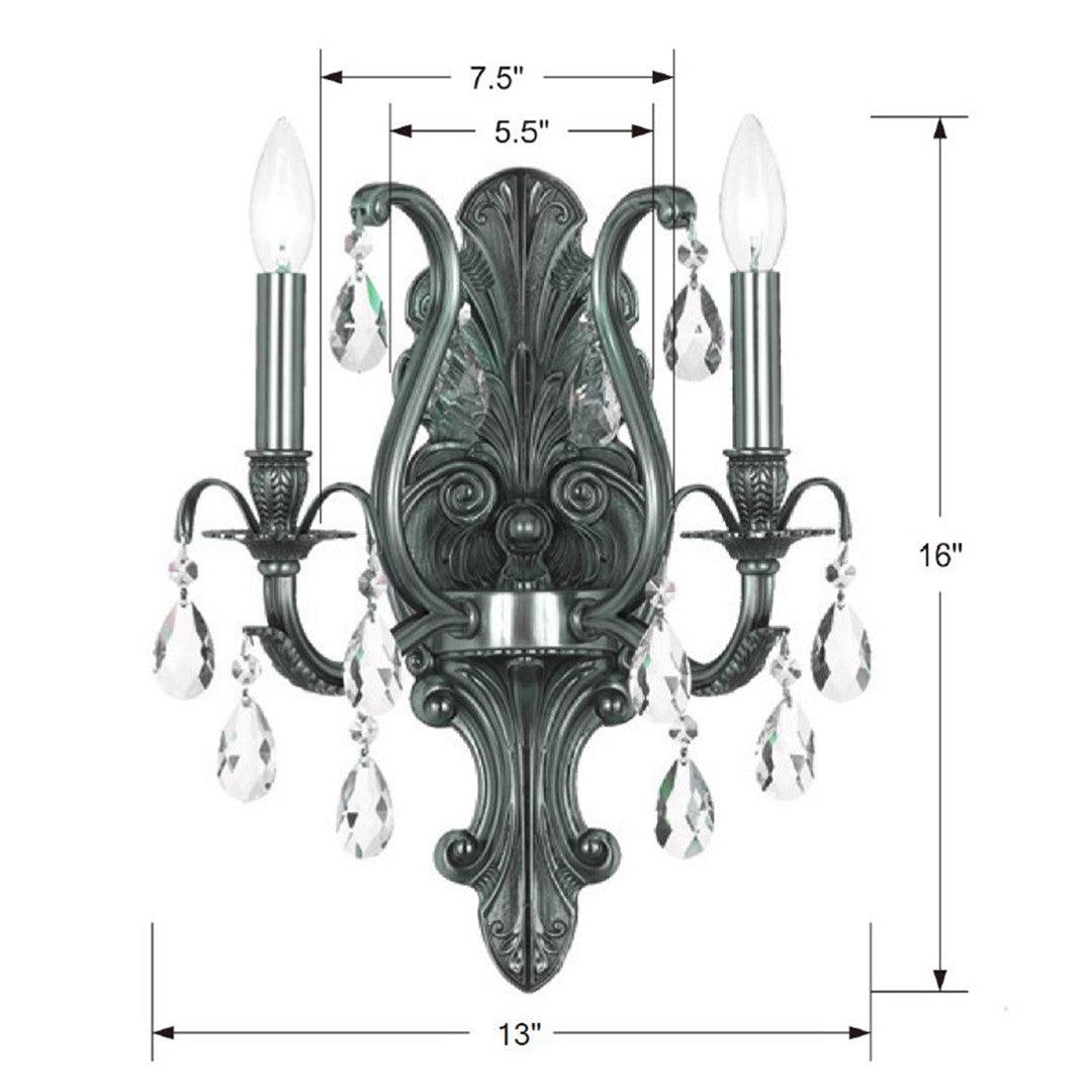 Crystorama Dawson 5563-PW-CL-MWP – 12.5 Inch – 2 Light – Sconce – Pewter – Dry Rated