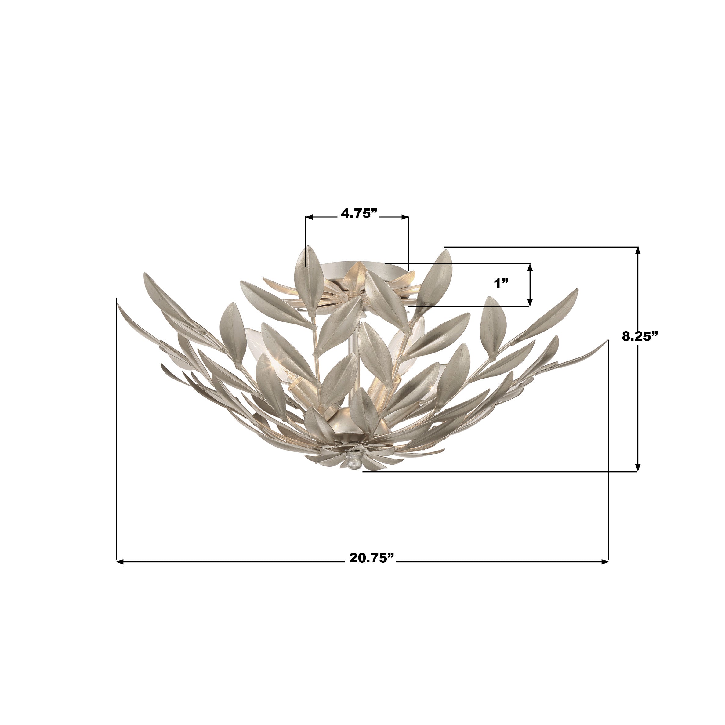 Crystorama Broche 560-SA – 20.75 Inch – 4 Light – Semi Flush Mount Light – Antique Silver – Damp Rated