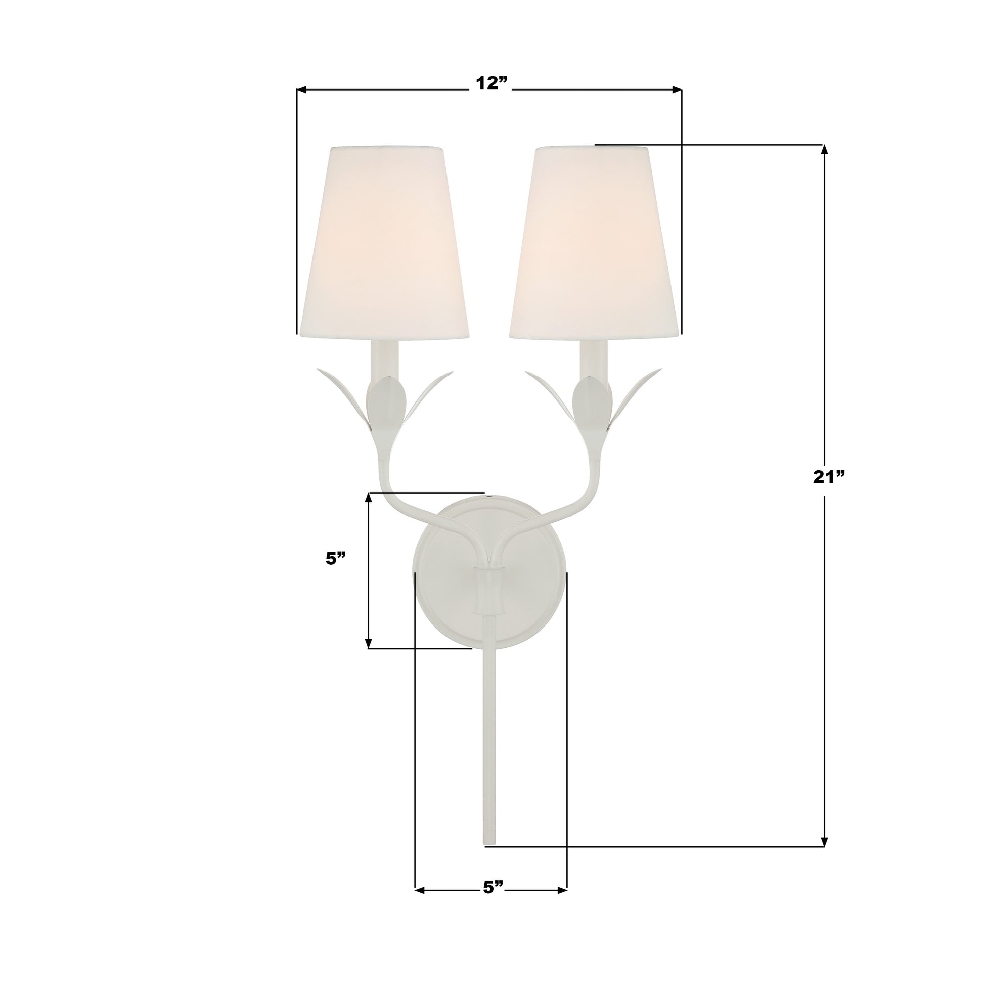 Crystorama Broche 562-MT – 12 Inch – 2 Light – Sconce – Matte White – Dry Rated