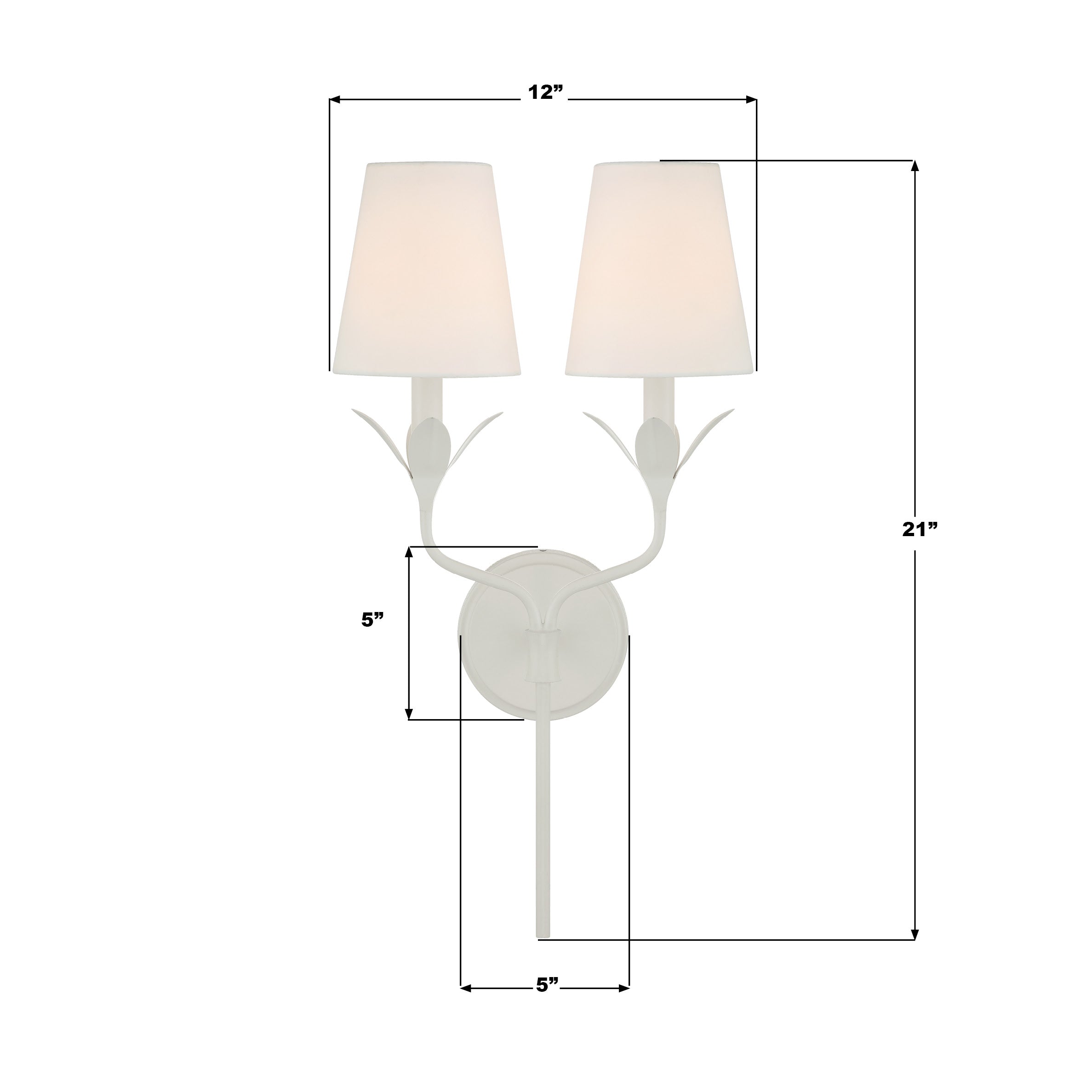 Crystorama Broche 562-MT – 12 Inch – 2 Light – Sconce – Matte White – Dry Rated