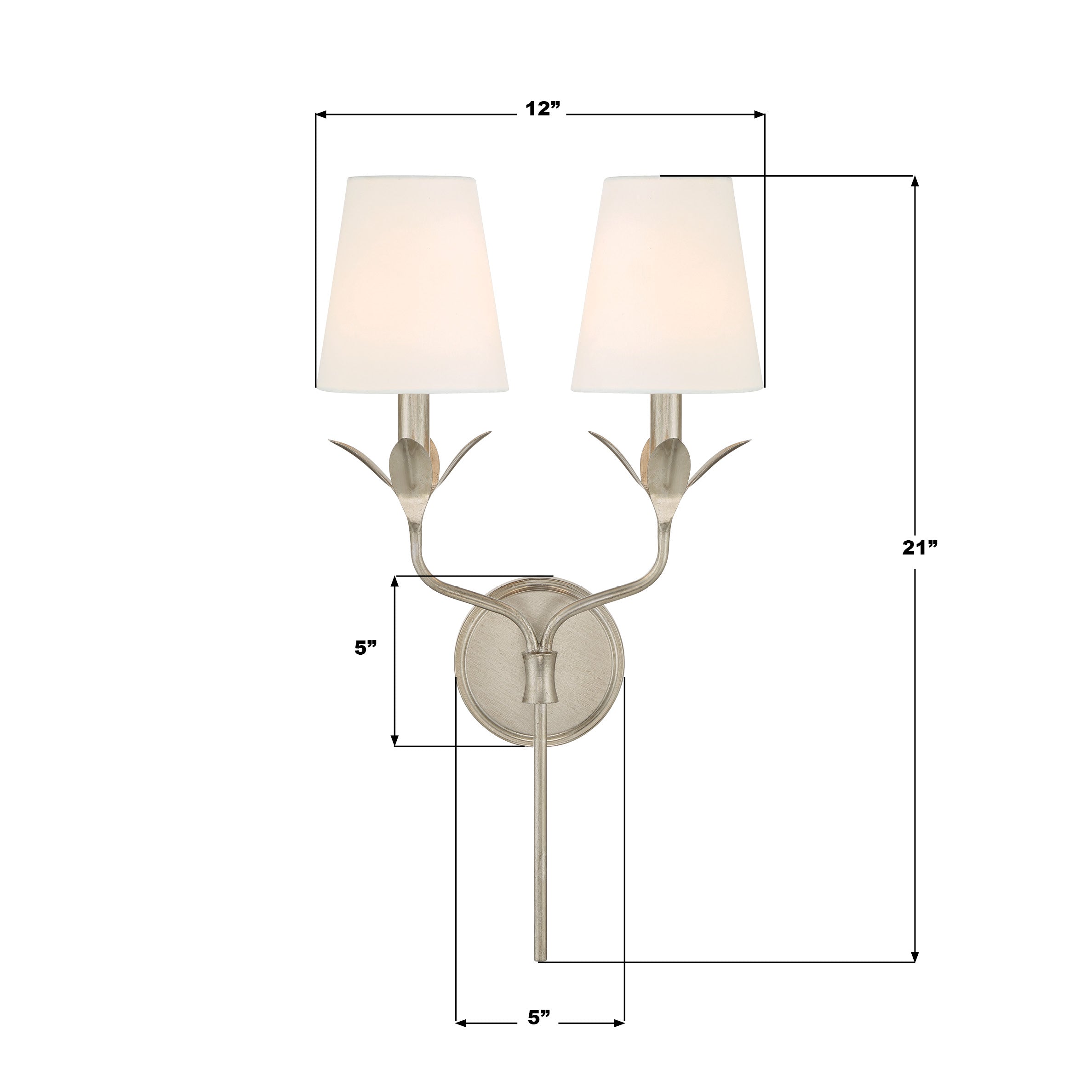 Crystorama Broche 562-SA – 12 Inch – 2 Light – Sconce – Antique Silver – Dry Rated