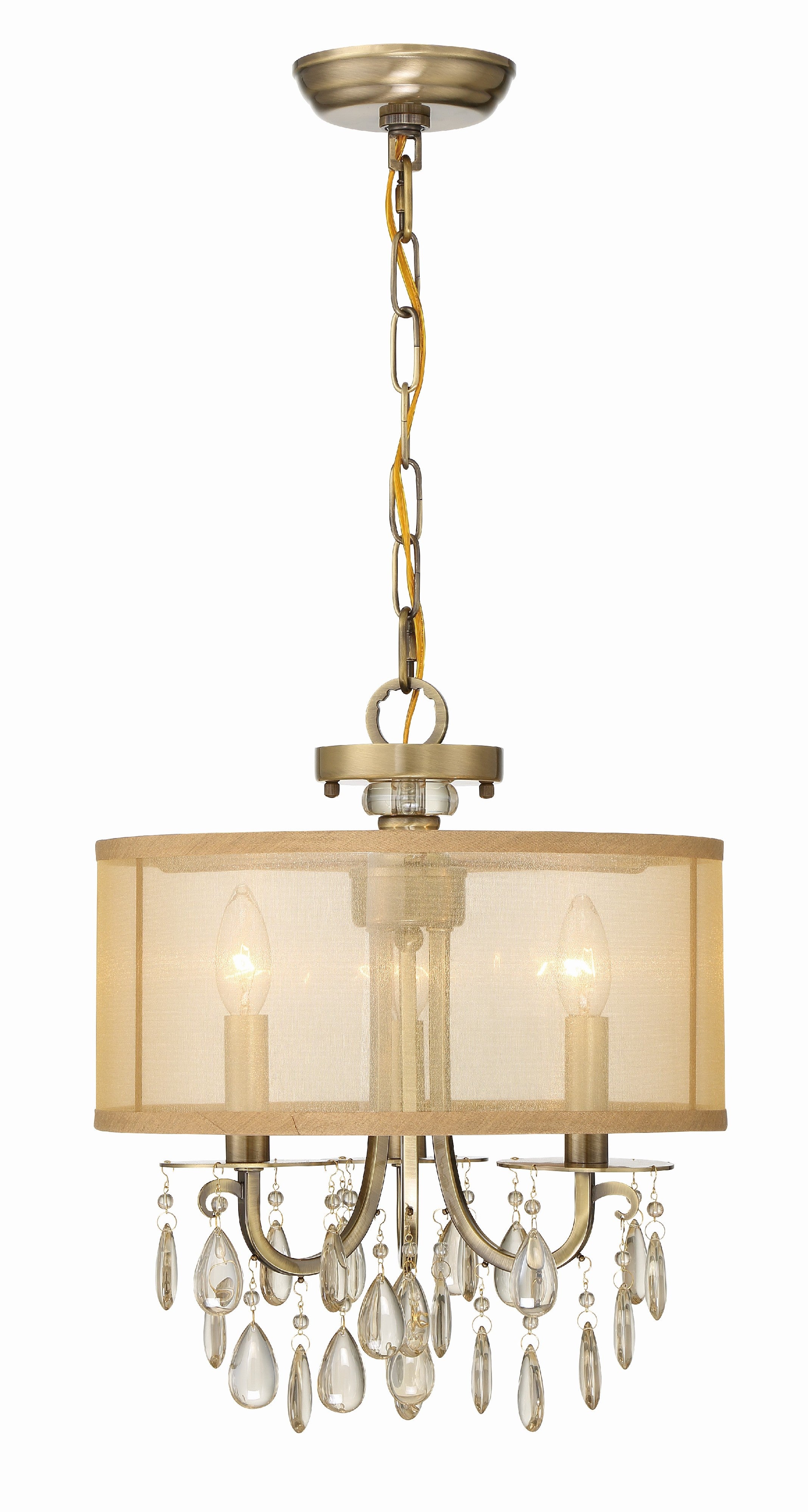Crystorama Hampton 5623-AB – 14 Inch – 3 Light – Chandelier – Antique Brass – Damp Rated