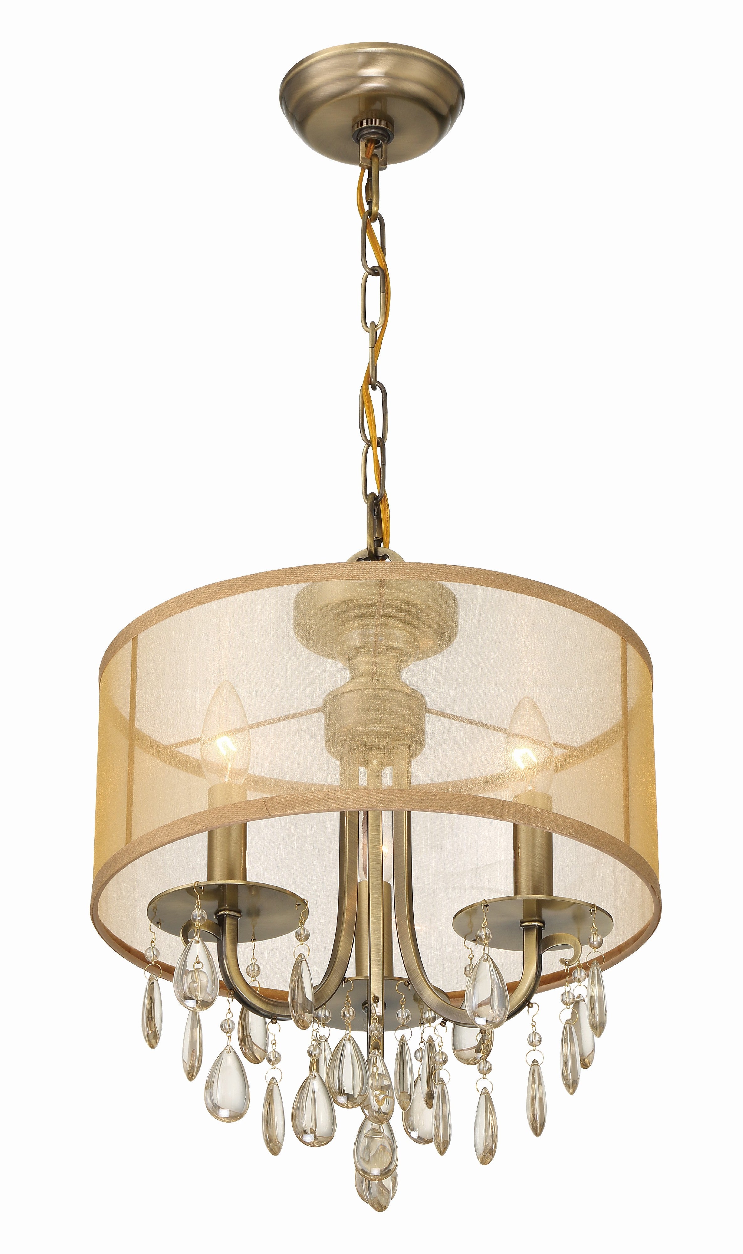 Crystorama Hampton 5623-AB – 14 Inch – 3 Light – Chandelier – Antique Brass – Damp Rated