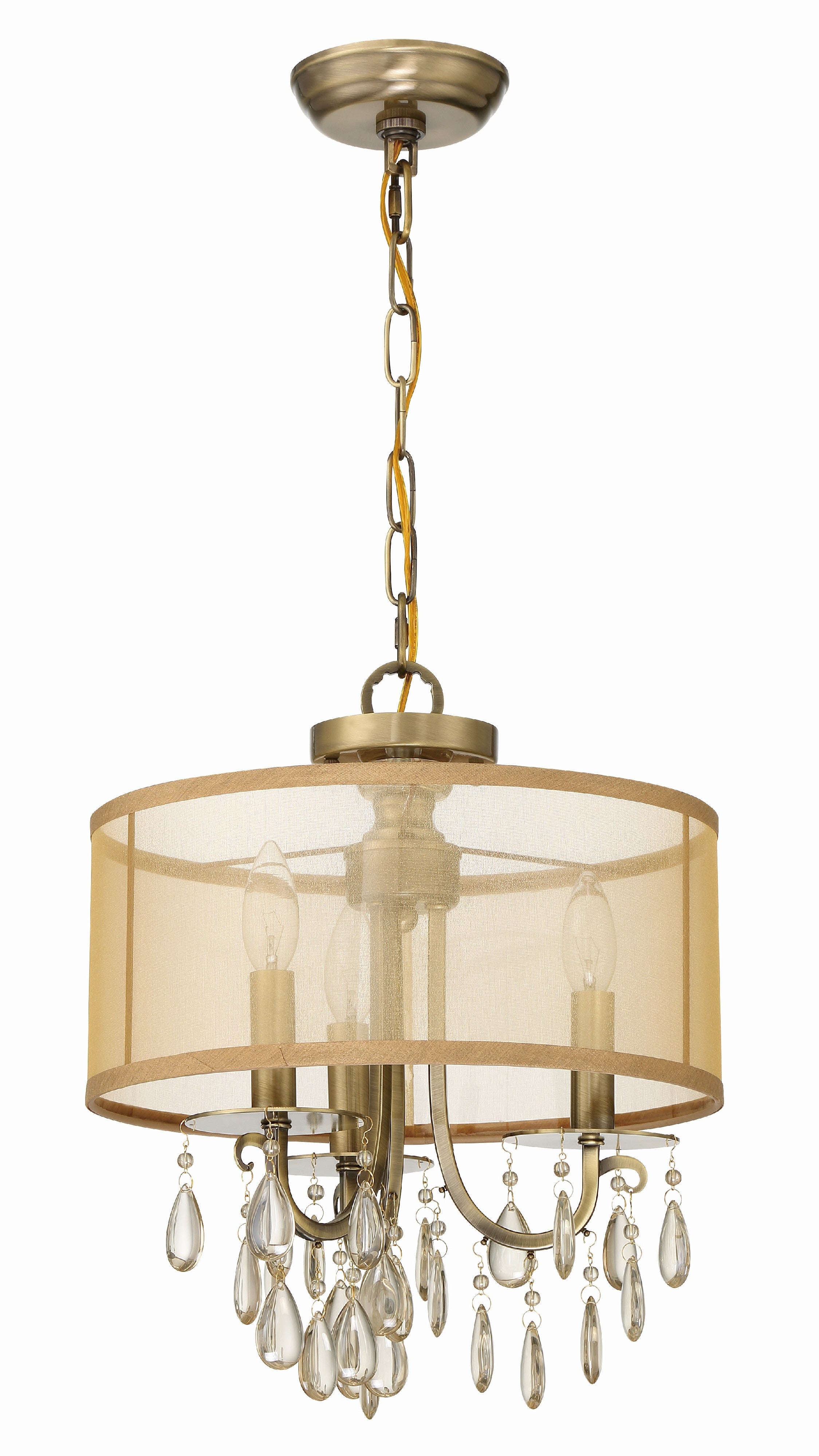Crystorama Hampton 5623-AB – 14 Inch – 3 Light – Chandelier – Antique Brass – Damp Rated