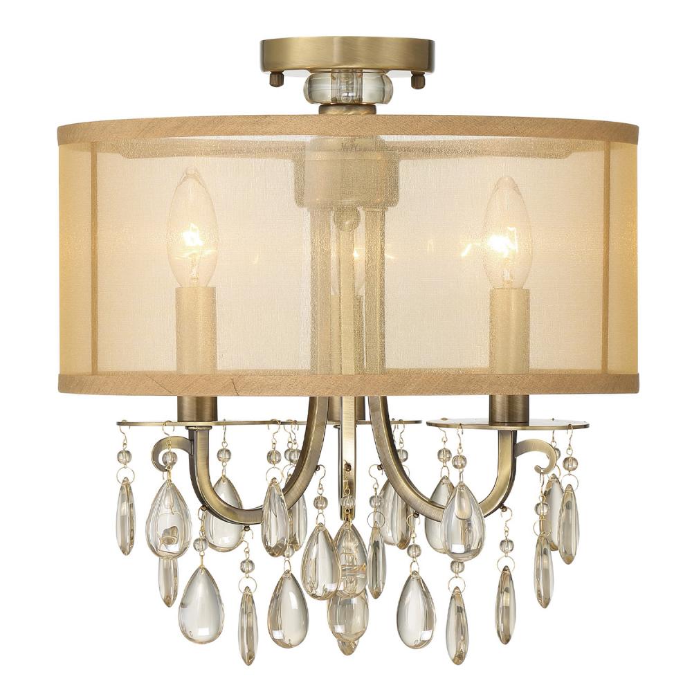 Crystorama Lighting 5623-AB_CEILING Hampton 3 Light Antique Brass Etruscan Crystal Drum Shade Semi Flush Mount